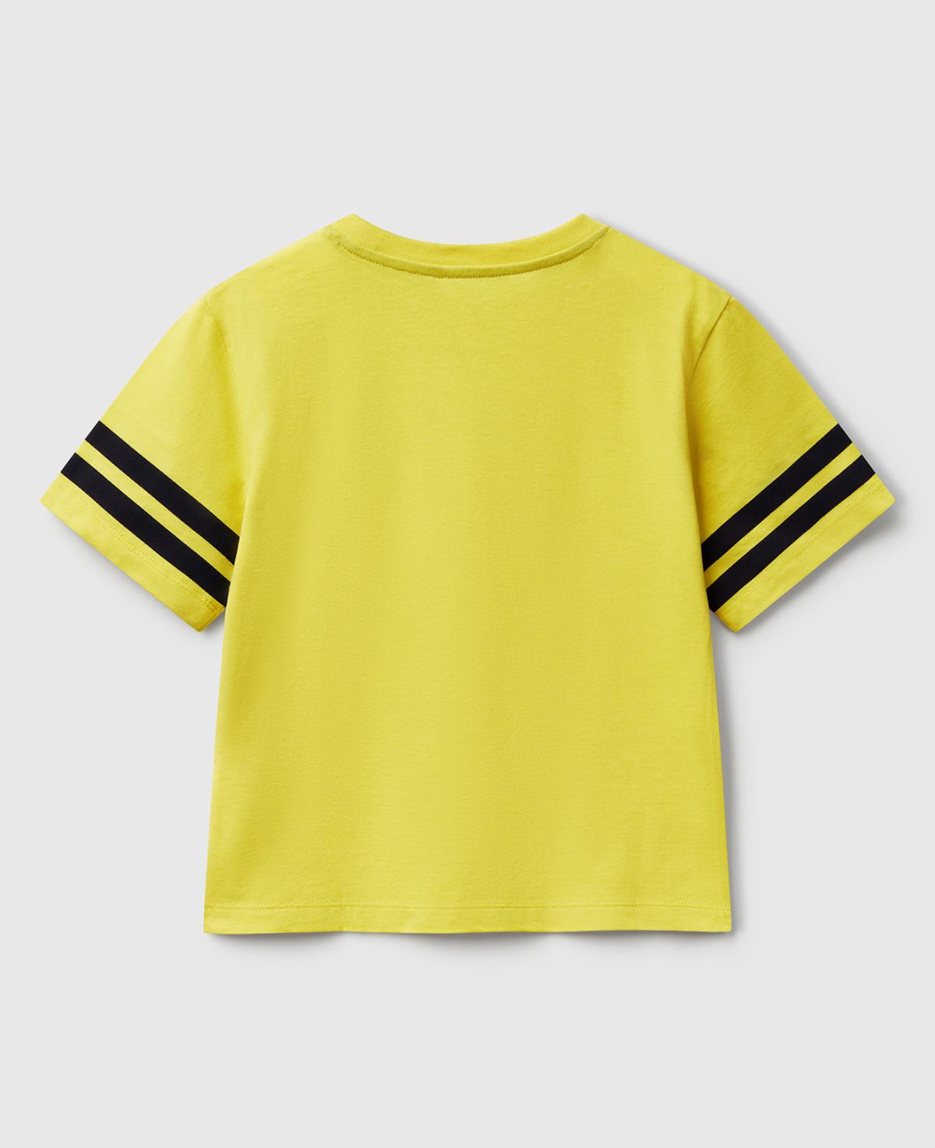 Erkek Çocuk Sarı Fotoğraf Baskılı Kolu Çizgili Oversize T-Shirt