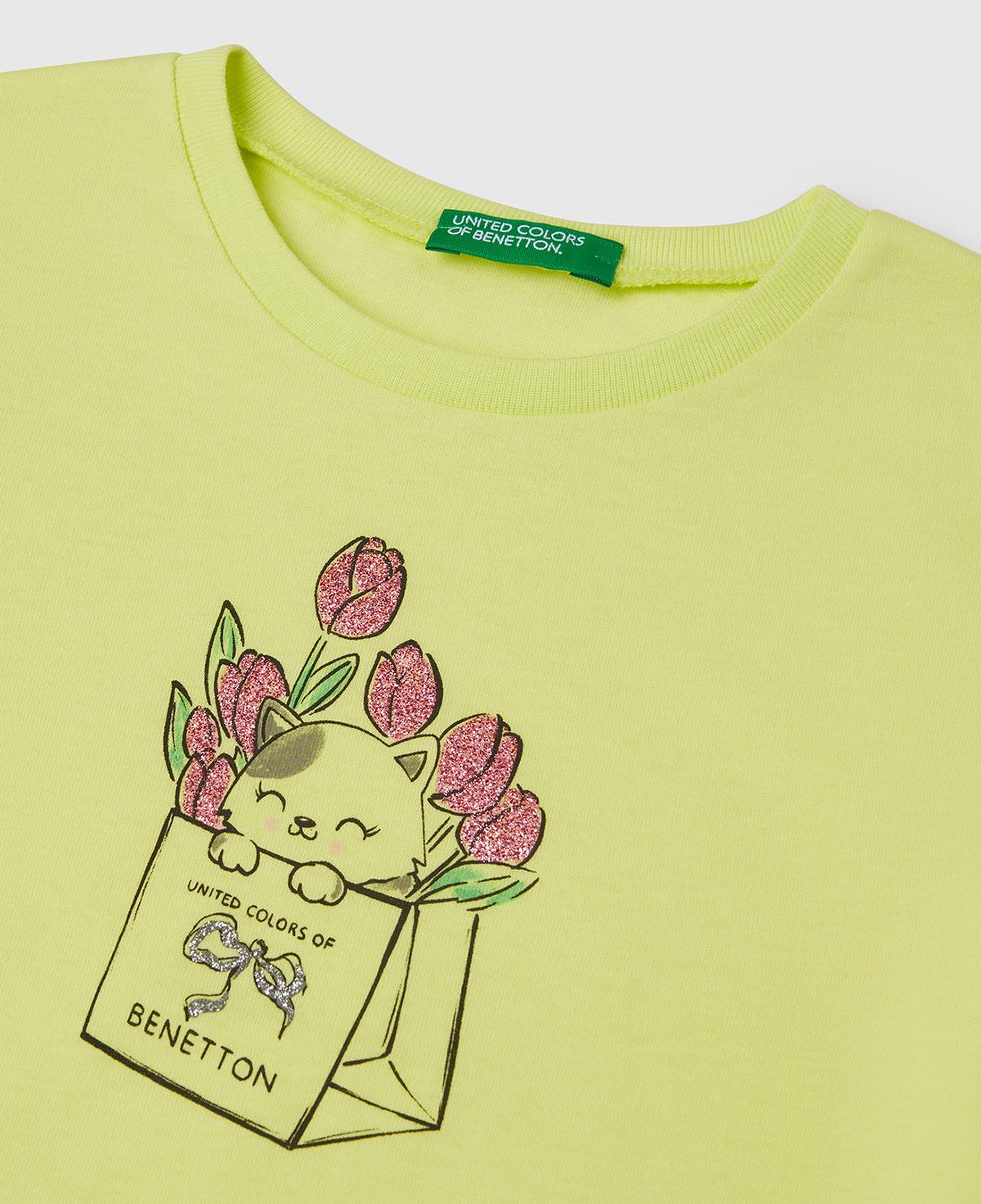 Kız Çocuk Sarı Simli ve Grafik Baskılı T-Shirt