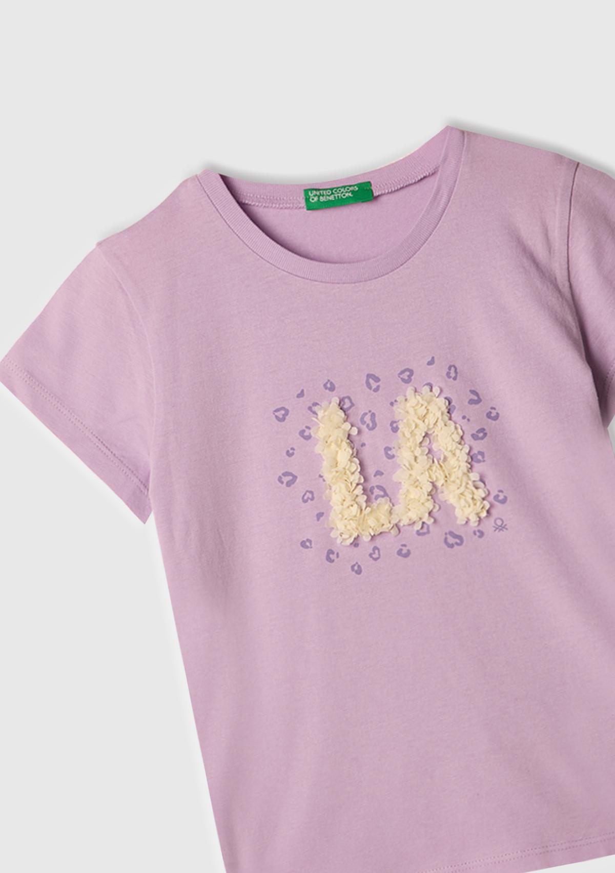 Kız Çocuk Lila Nakışlı ve Baskılı T-Shirt