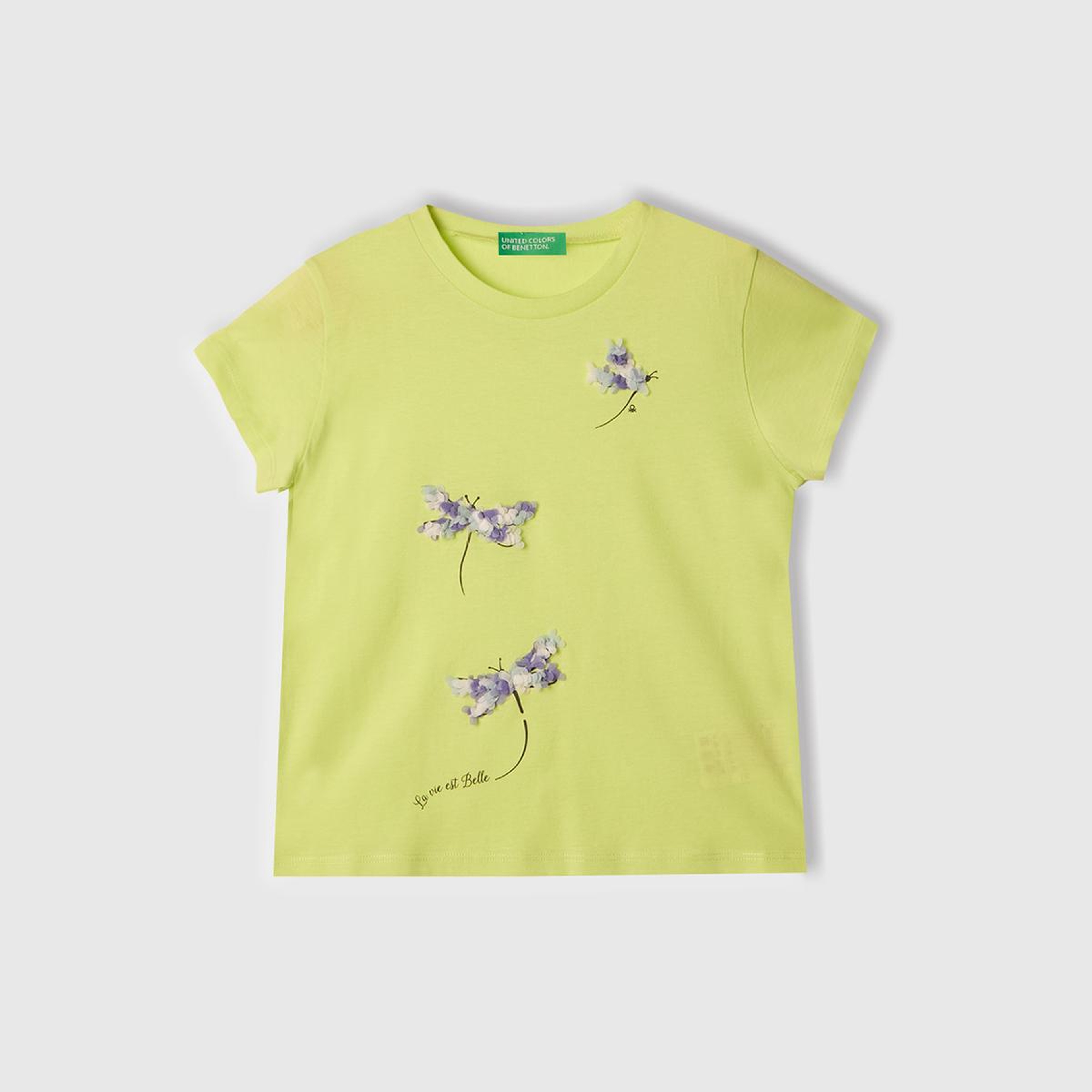 Kız Çocuk Sarı Nakışlı ve Baskılı T-Shirt