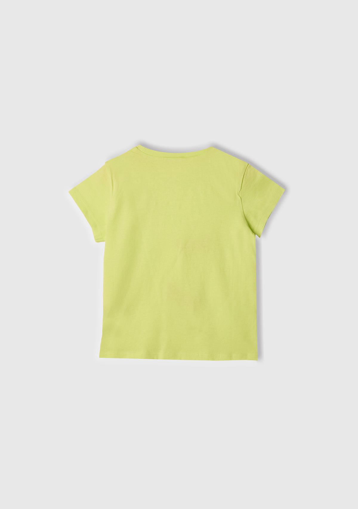 Kız Çocuk Sarı Nakışlı ve Baskılı T-Shirt