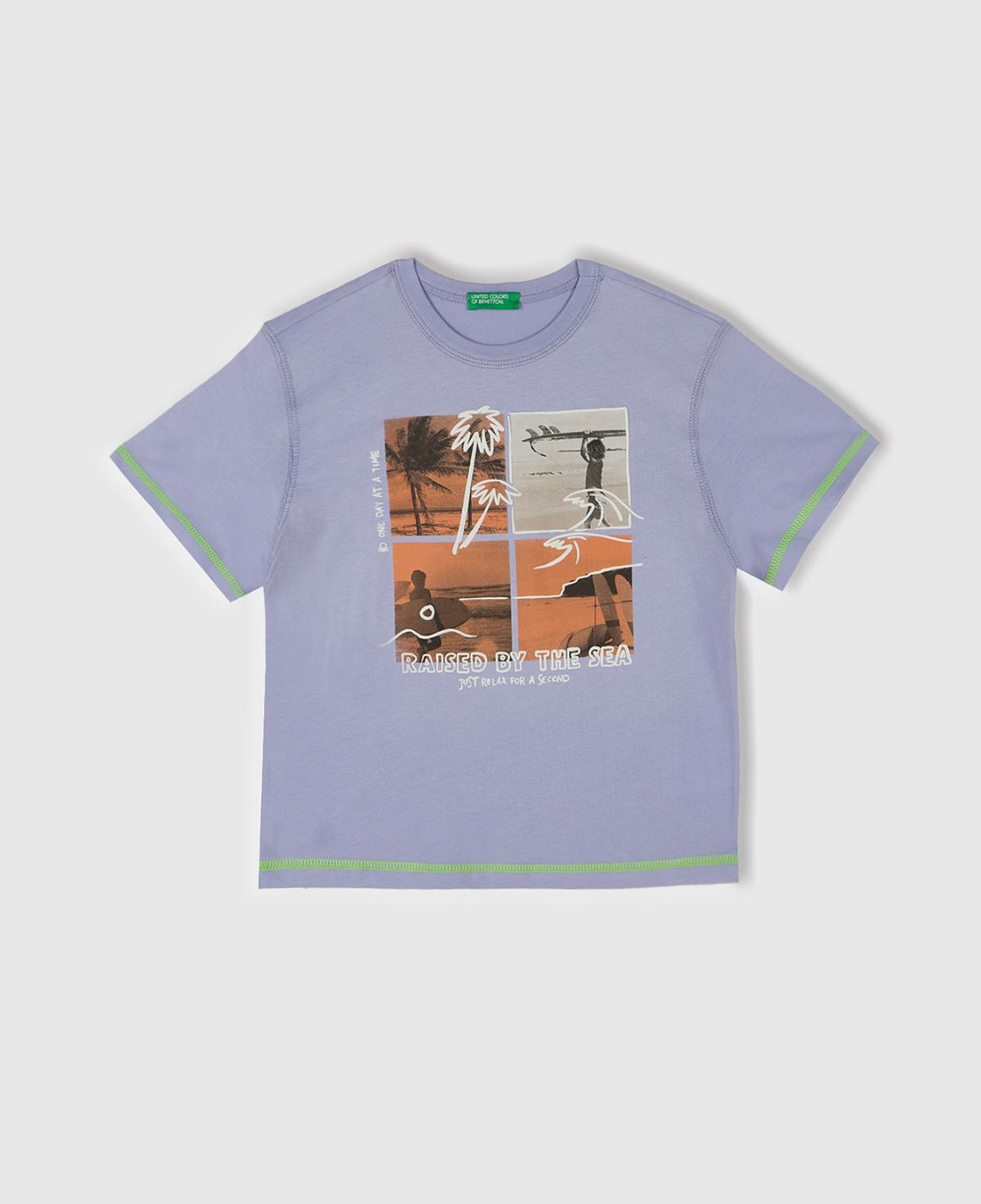 Erkek Çocuk Mor Fotoğraf Baskılı Kabartma Detaylı Kontrastlı T-Shirt