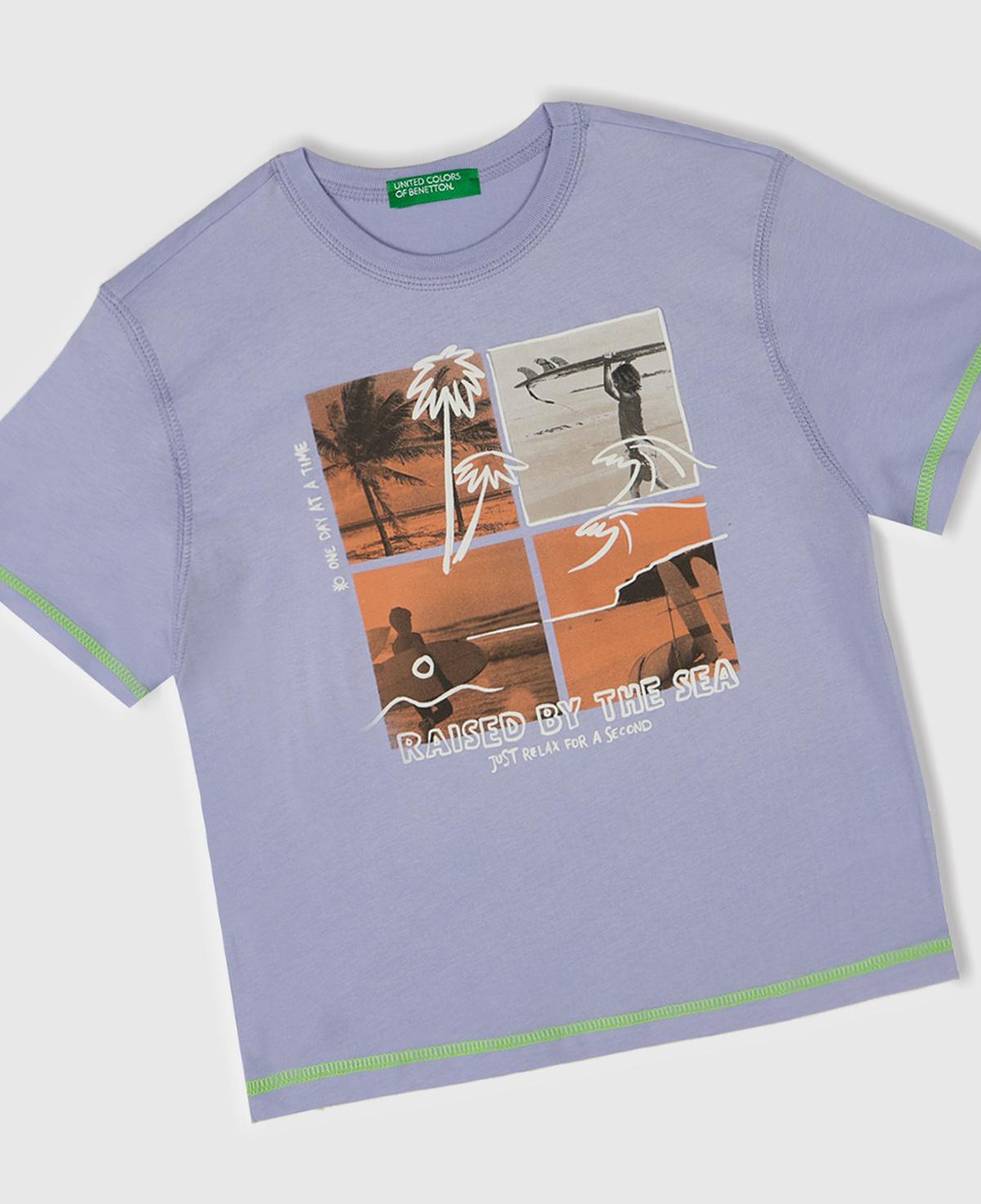 Erkek Çocuk Mor Fotoğraf Baskılı Kabartma Detaylı Kontrastlı T-Shirt