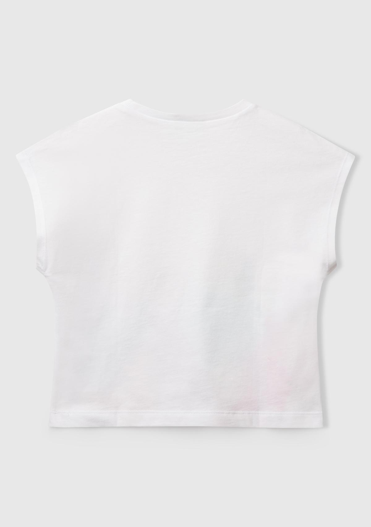 Kız Çocuk Beyaz Mix Kroşe Detaylı Kimono Kollu T-Shirt