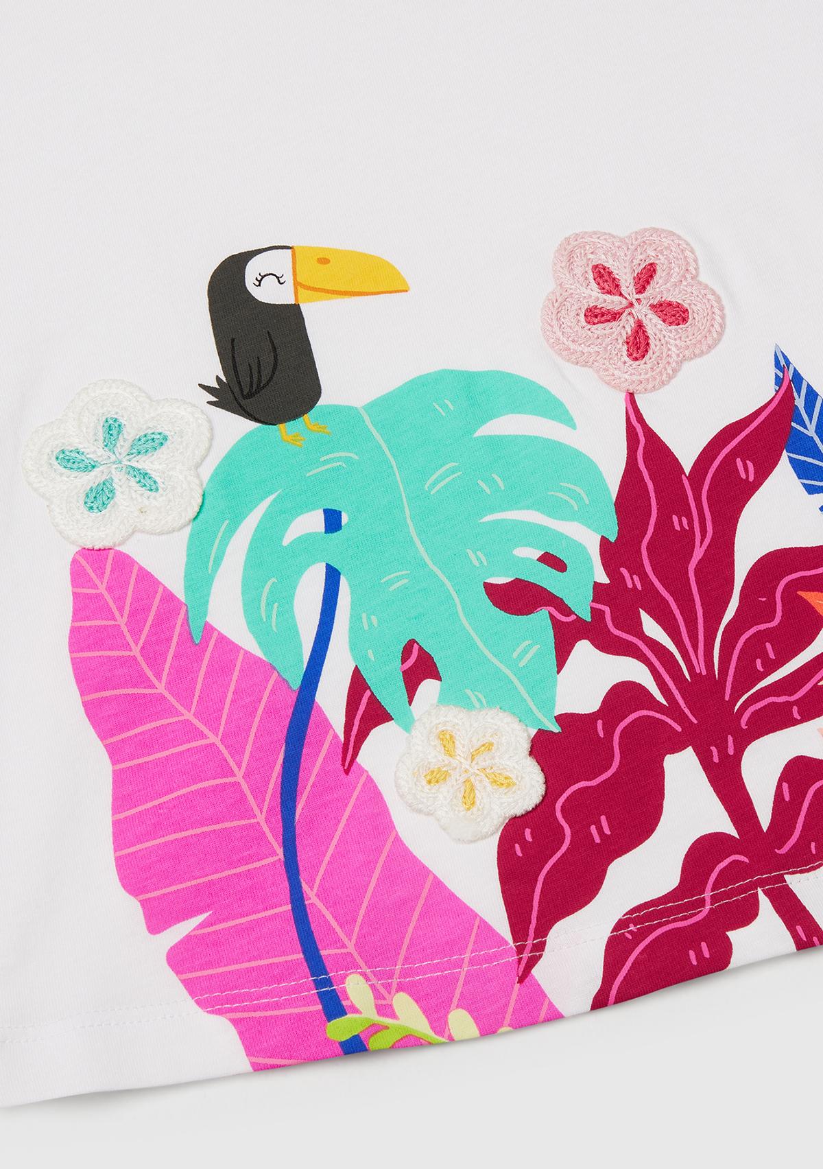 Kız Çocuk Beyaz Mix Kroşe Detaylı Kimono Kollu T-Shirt