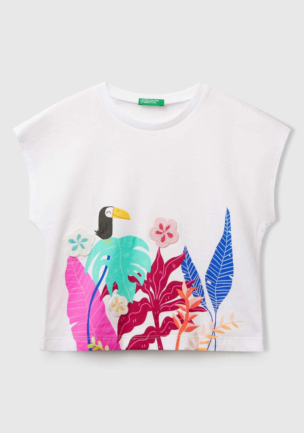 Kız Çocuk Beyaz Mix Kroşe Detaylı Kimono Kollu T-Shirt