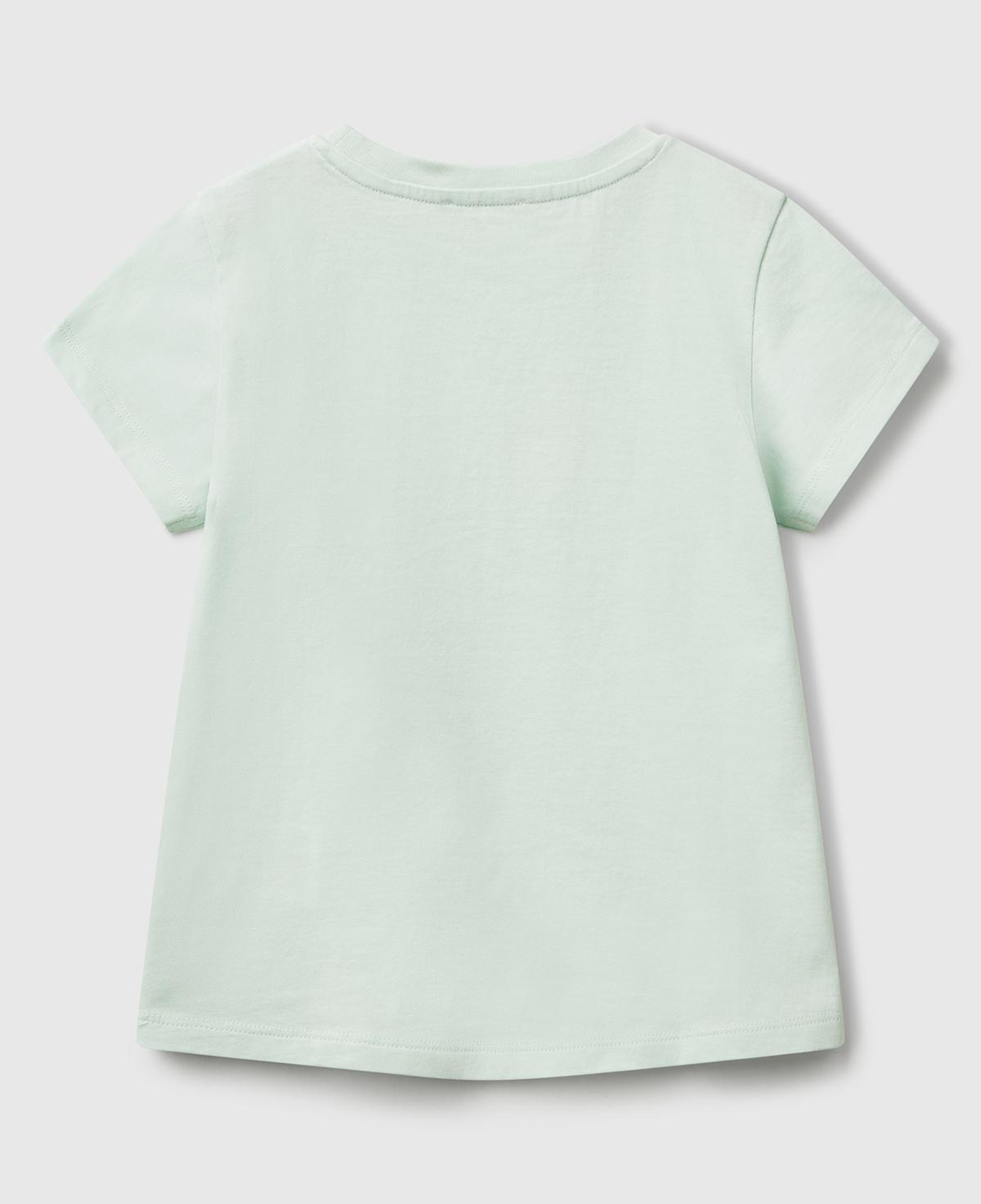 Kız Çocuk Su Yeşili Simli Benetton Logo Baskılı T-Shirt