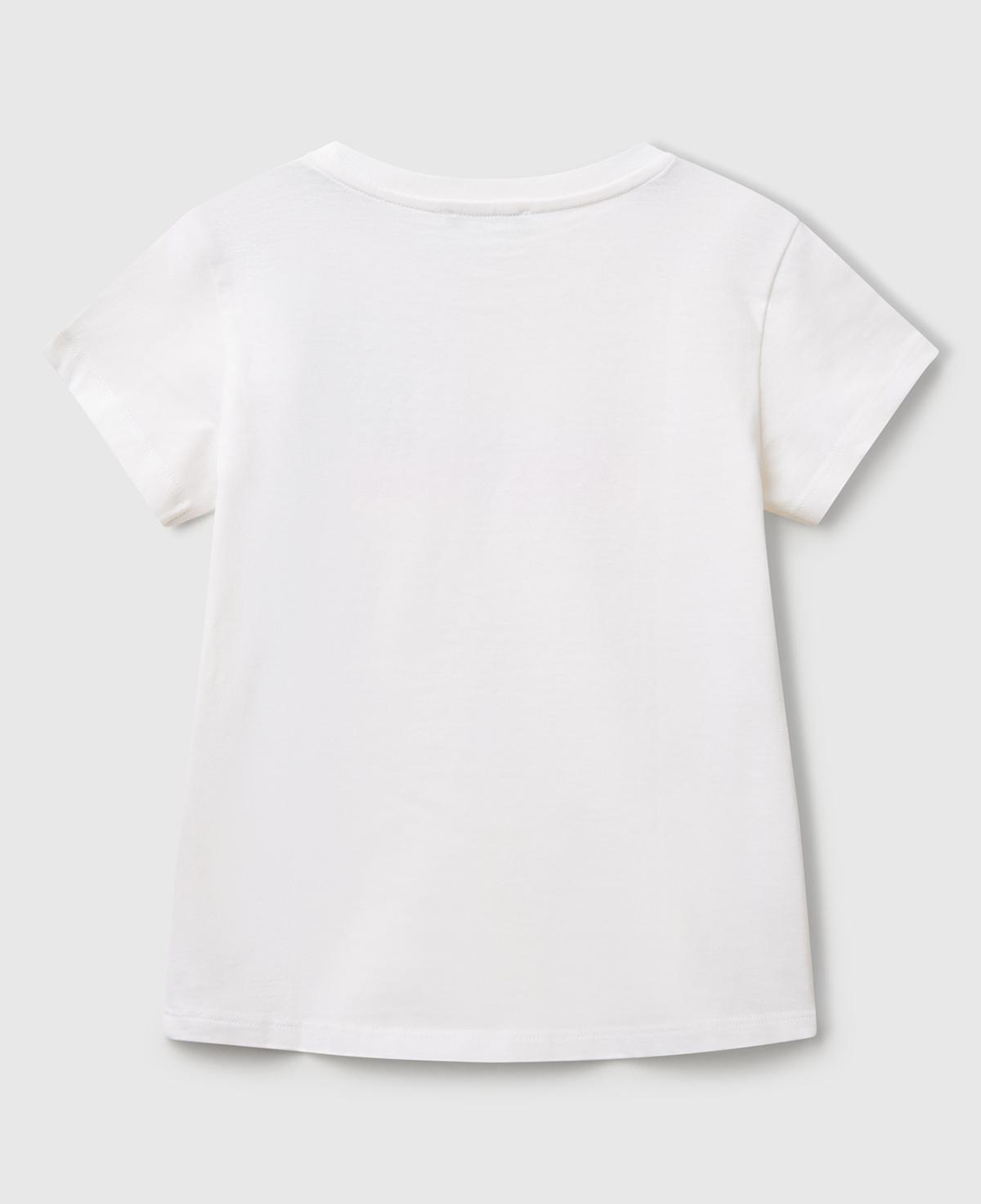 Kız Çocuk Beyaz Simli Benetton Logo Baskılı T-Shirt