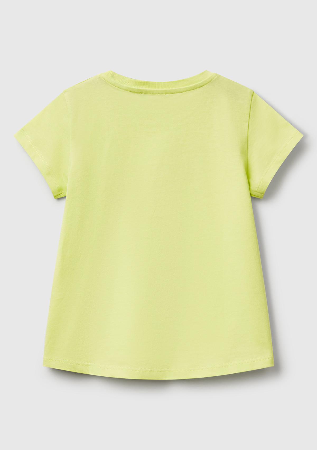 Kız Çocuk Sarı Simli Benetton Logo Baskılı T-Shirt