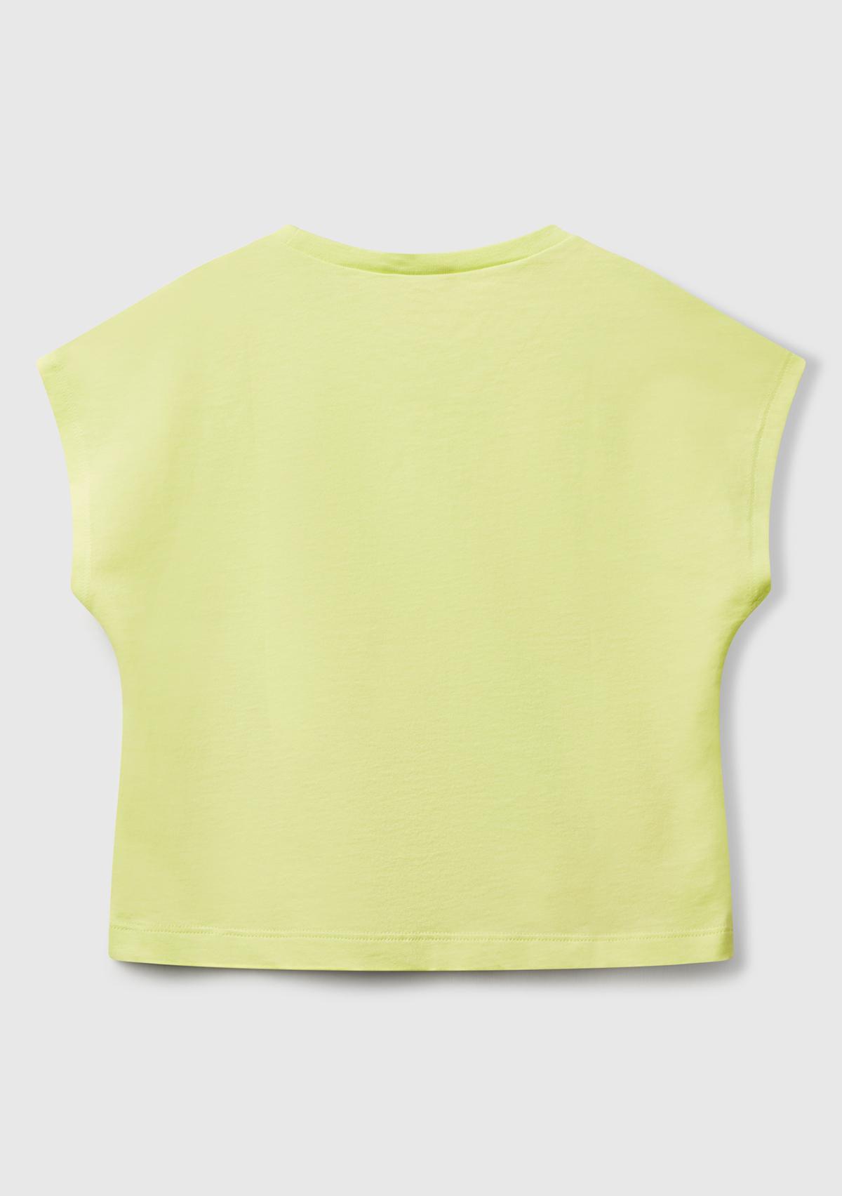 Kız Çocuk Sarı Kroşe Detaylı Kimono Kollu T-Shirt