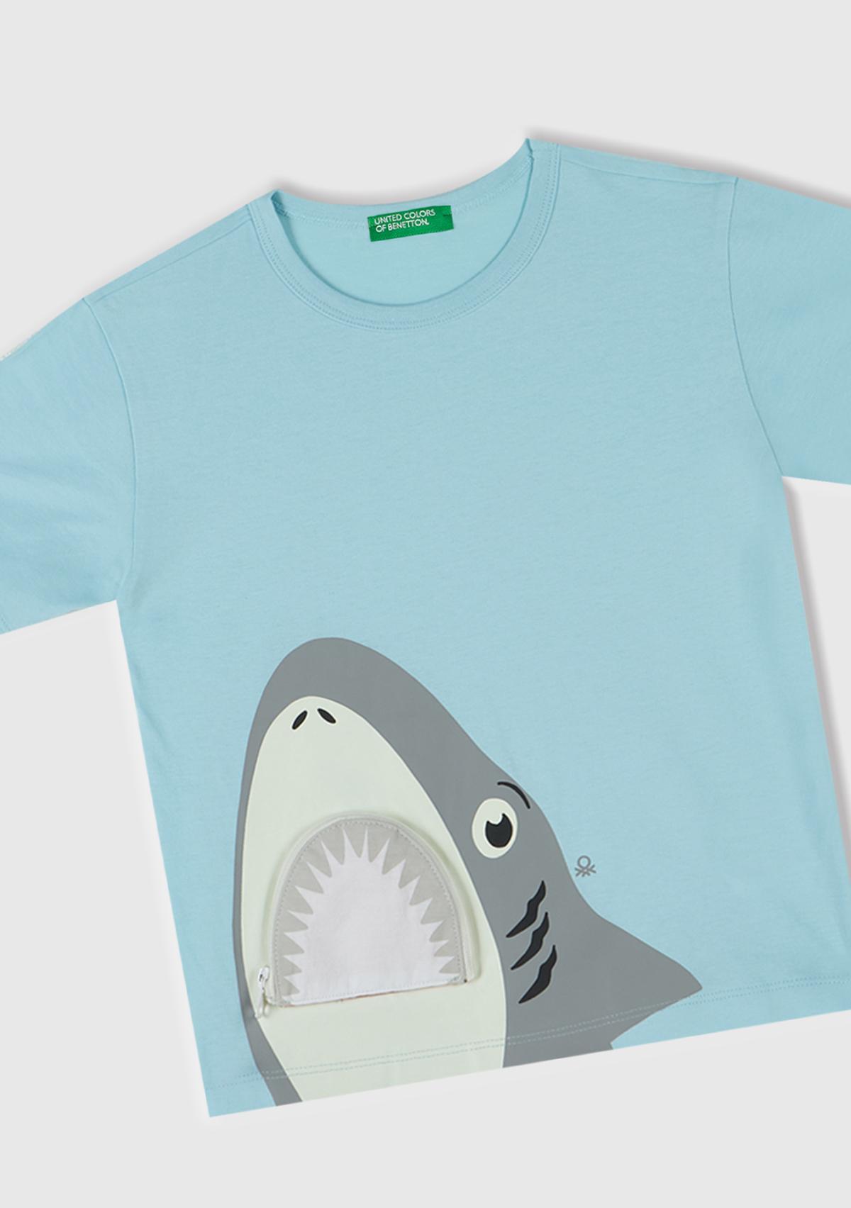 Erkek Çocuk Turkuaz 3D Balina Baskılı T-Shirt