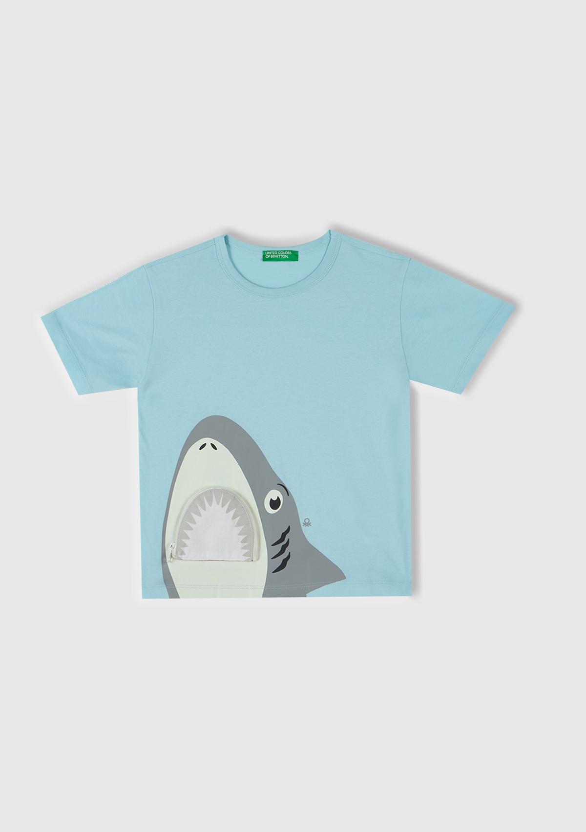 Erkek Çocuk Turkuaz 3D Balina Baskılı T-Shirt