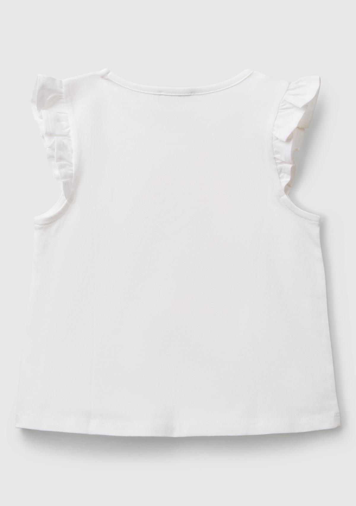 Kız Çocuk Beyaz Mix Önü Baskılı Pile Kollu T-Shirt