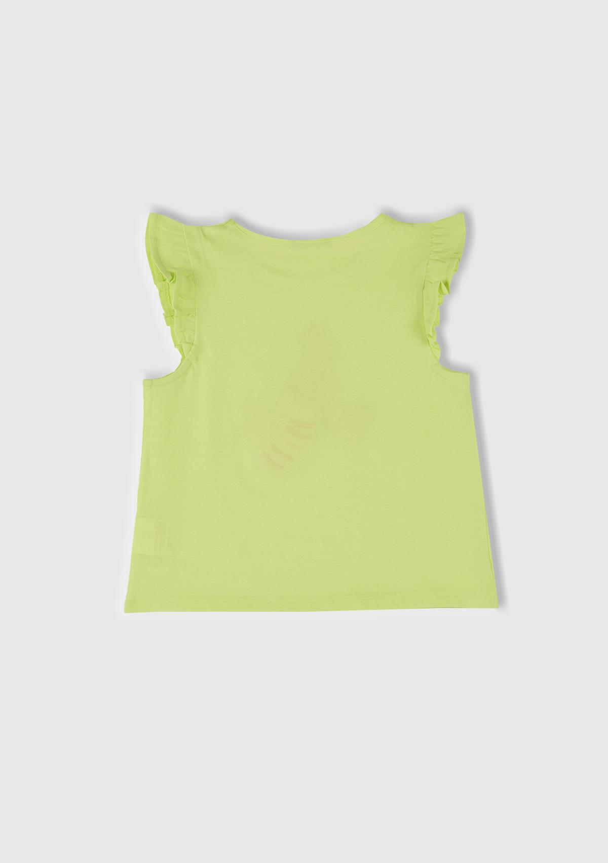 Kız Çocuk Sarı Önü Baskılı Pile Kollu T-Shirt
