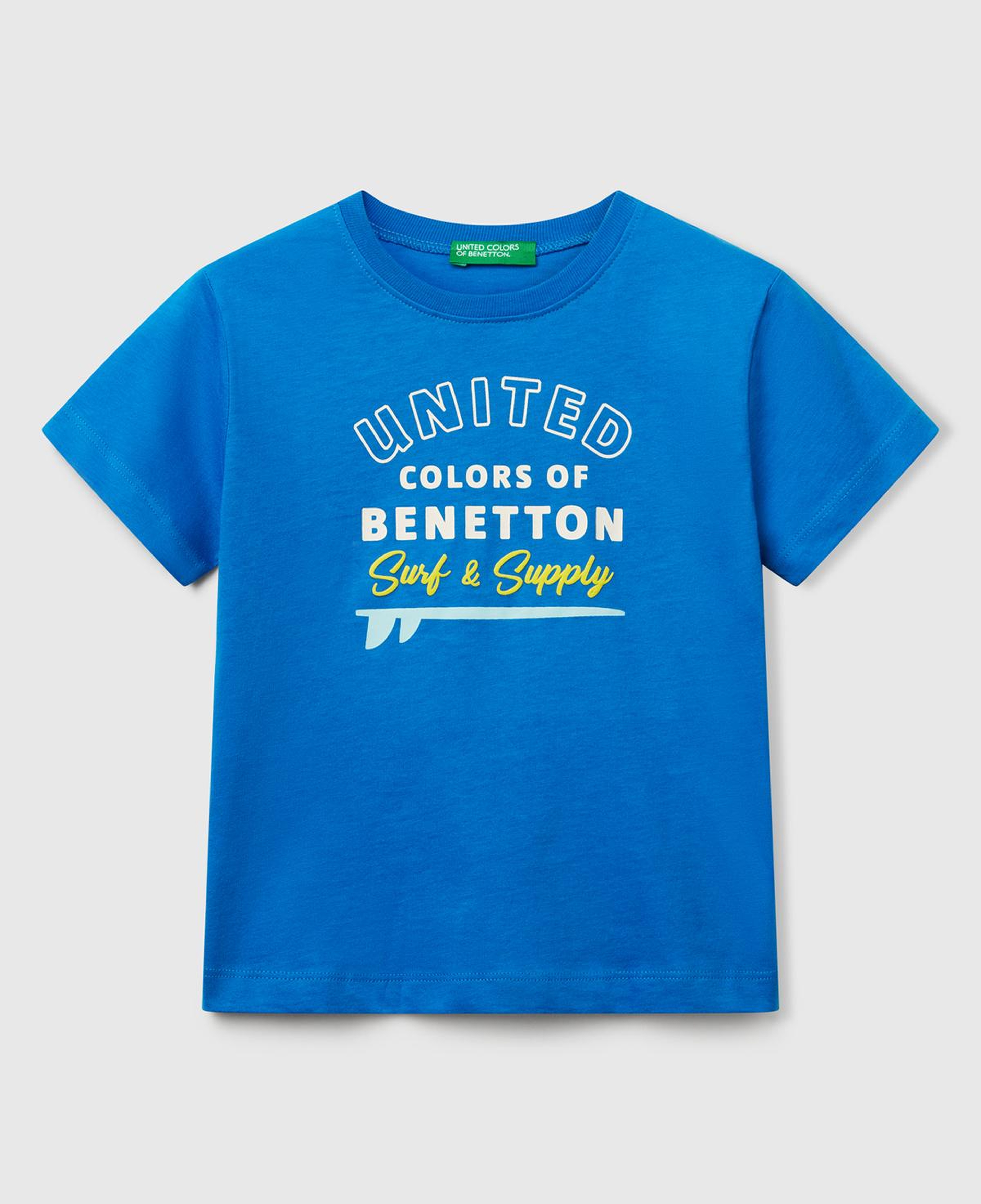 Erkek Çocuk Saks Mavi Benetton Logo Baskılı T-Shirt