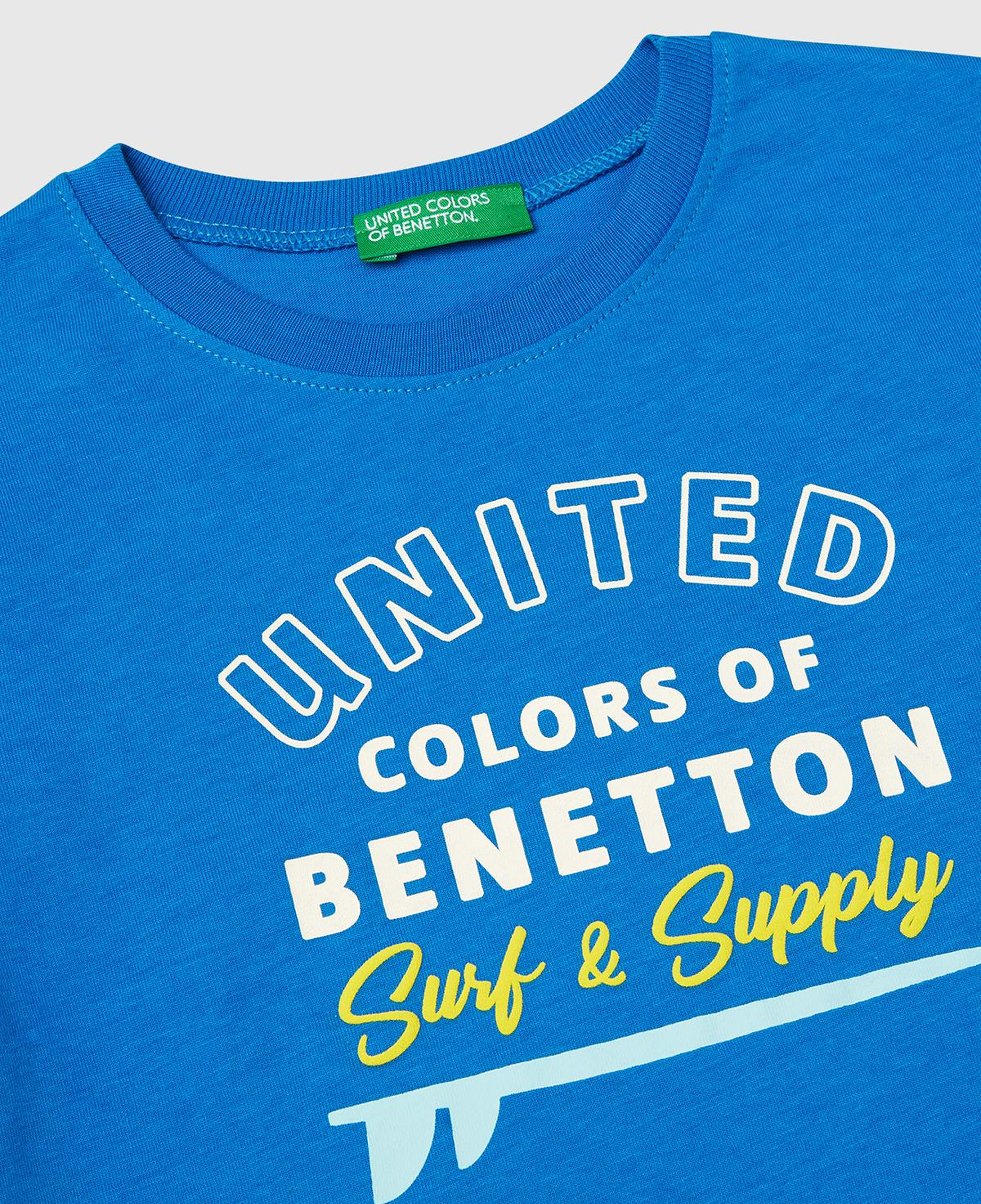 Erkek Çocuk Saks Mavi Benetton Logo Baskılı T-Shirt