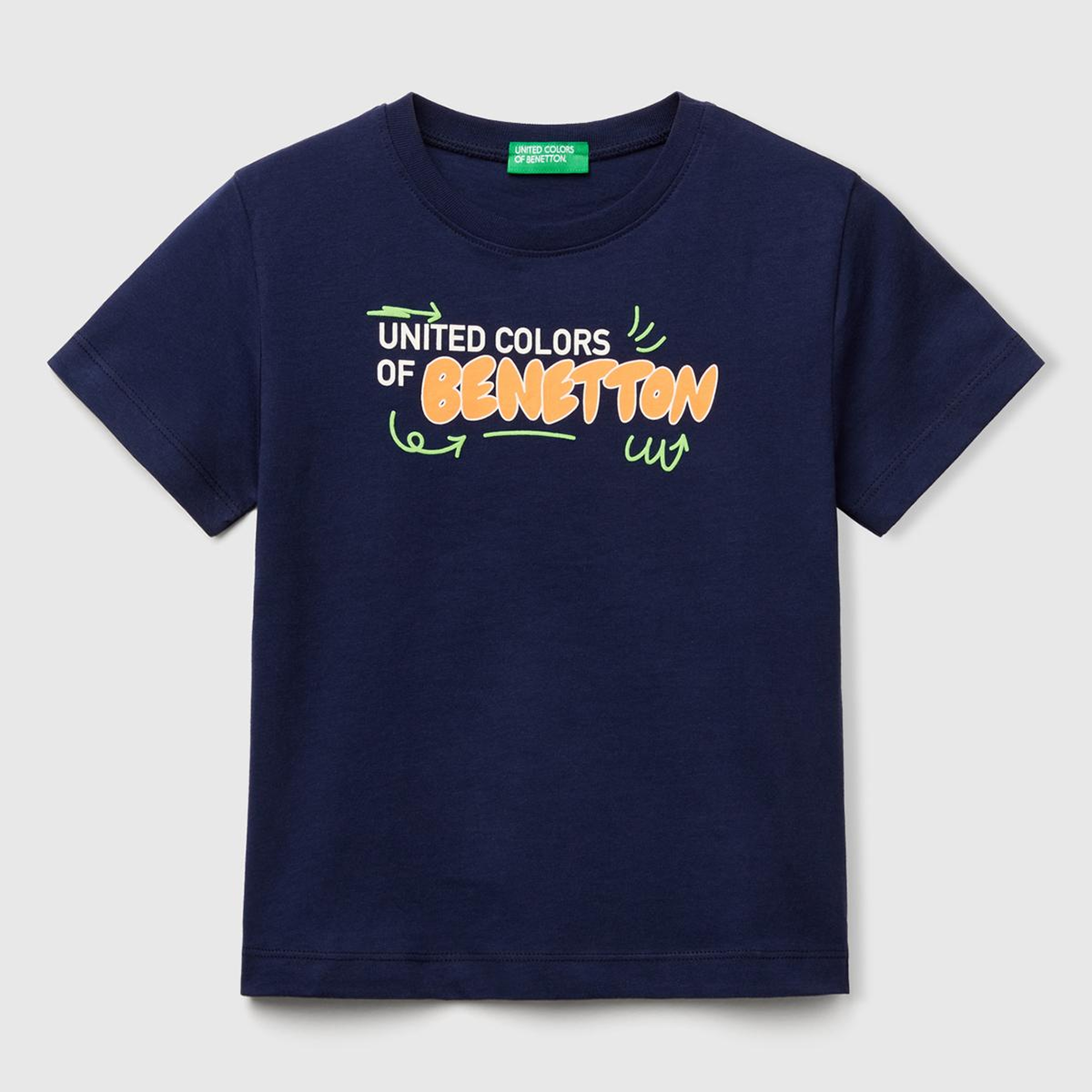 Erkek Çocuk Lacivert Benetton Logo Baskılı T-Shirt