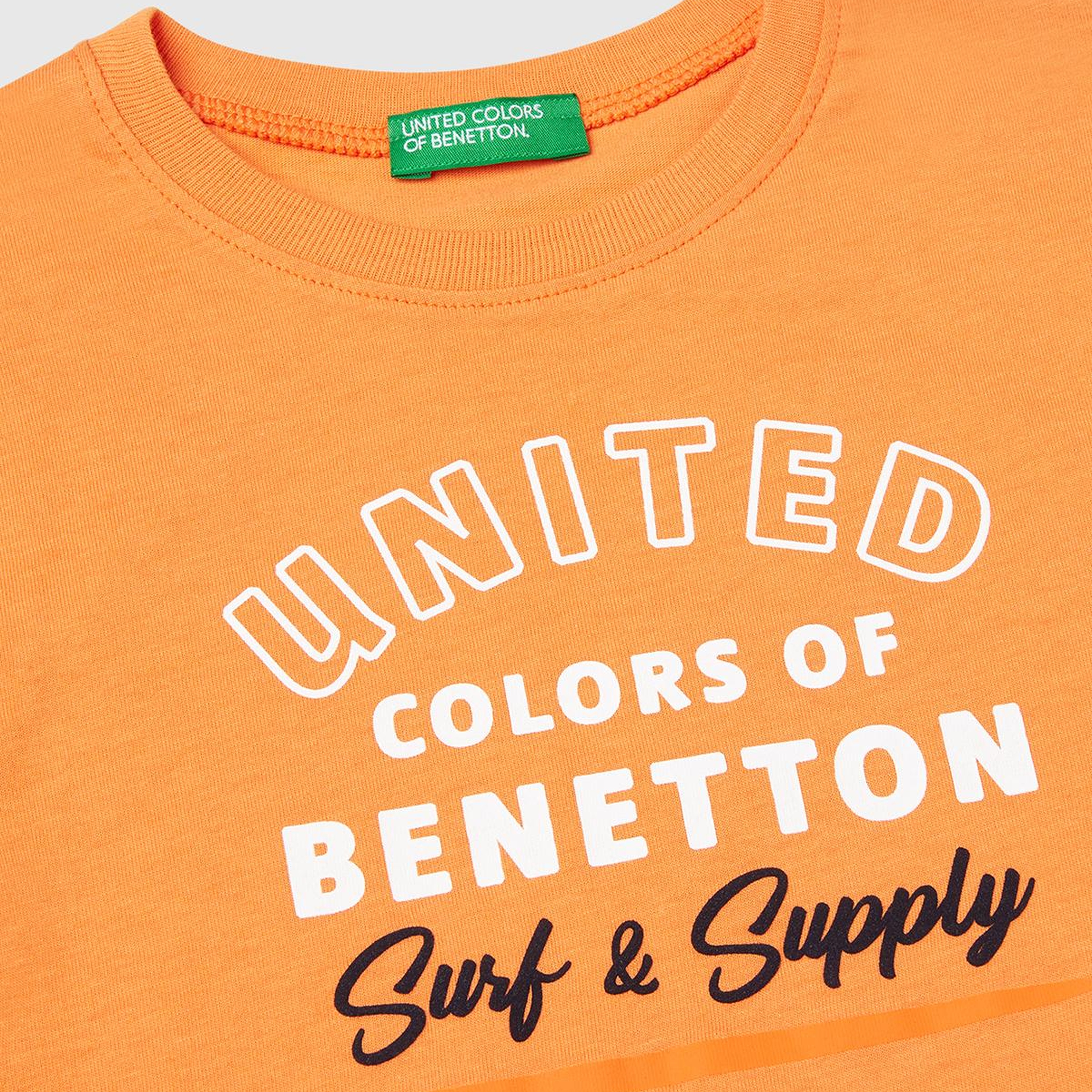Erkek Çocuk Turuncu Benetton Logo Baskılı T-Shirt