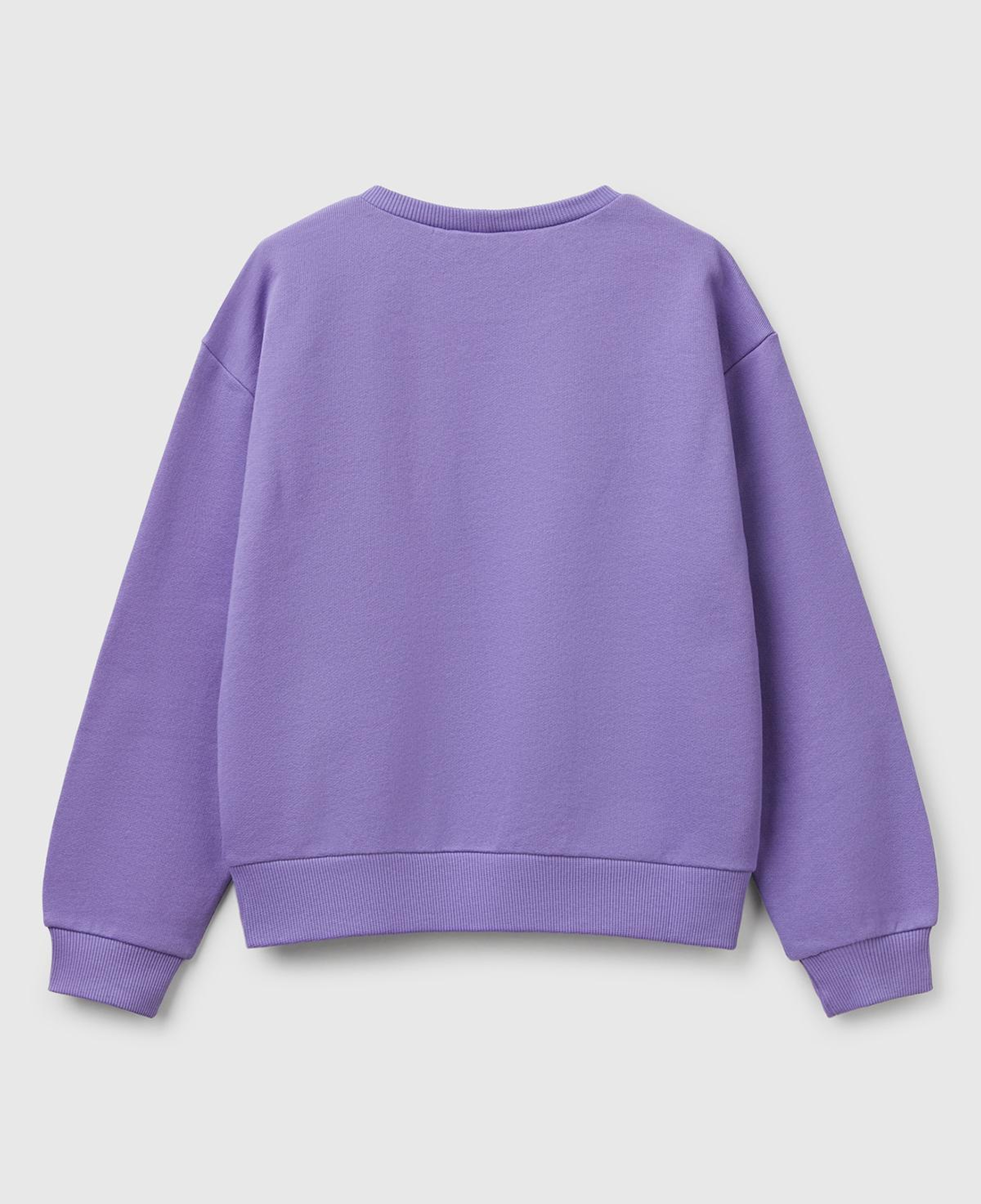Kız Çocuk Mor Simli Benetton Logo Baskılı Bisiklet Yaka Sweatshirt