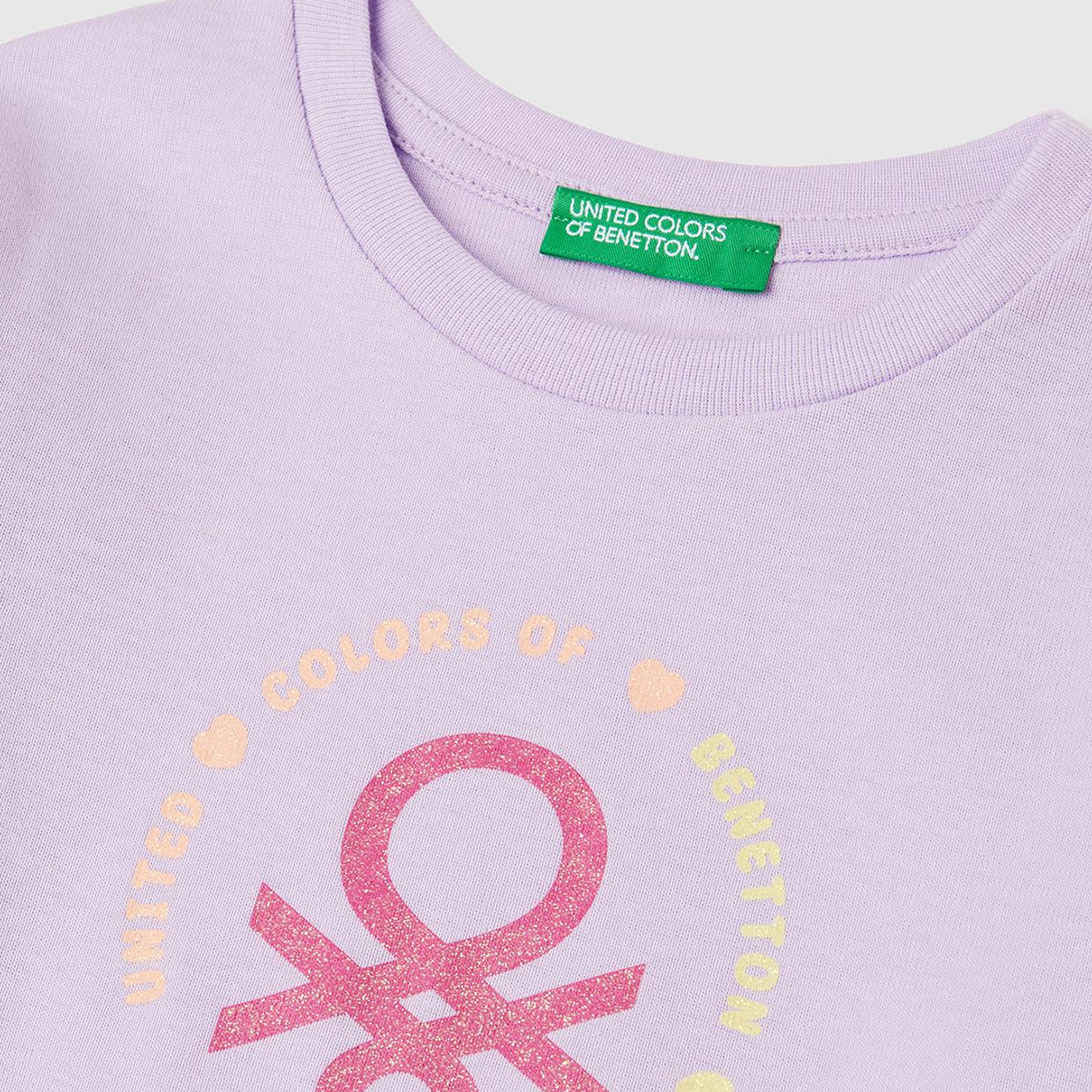 Kız Çocuk Lila Simli Benetton Logo Baskılı T-Shirt