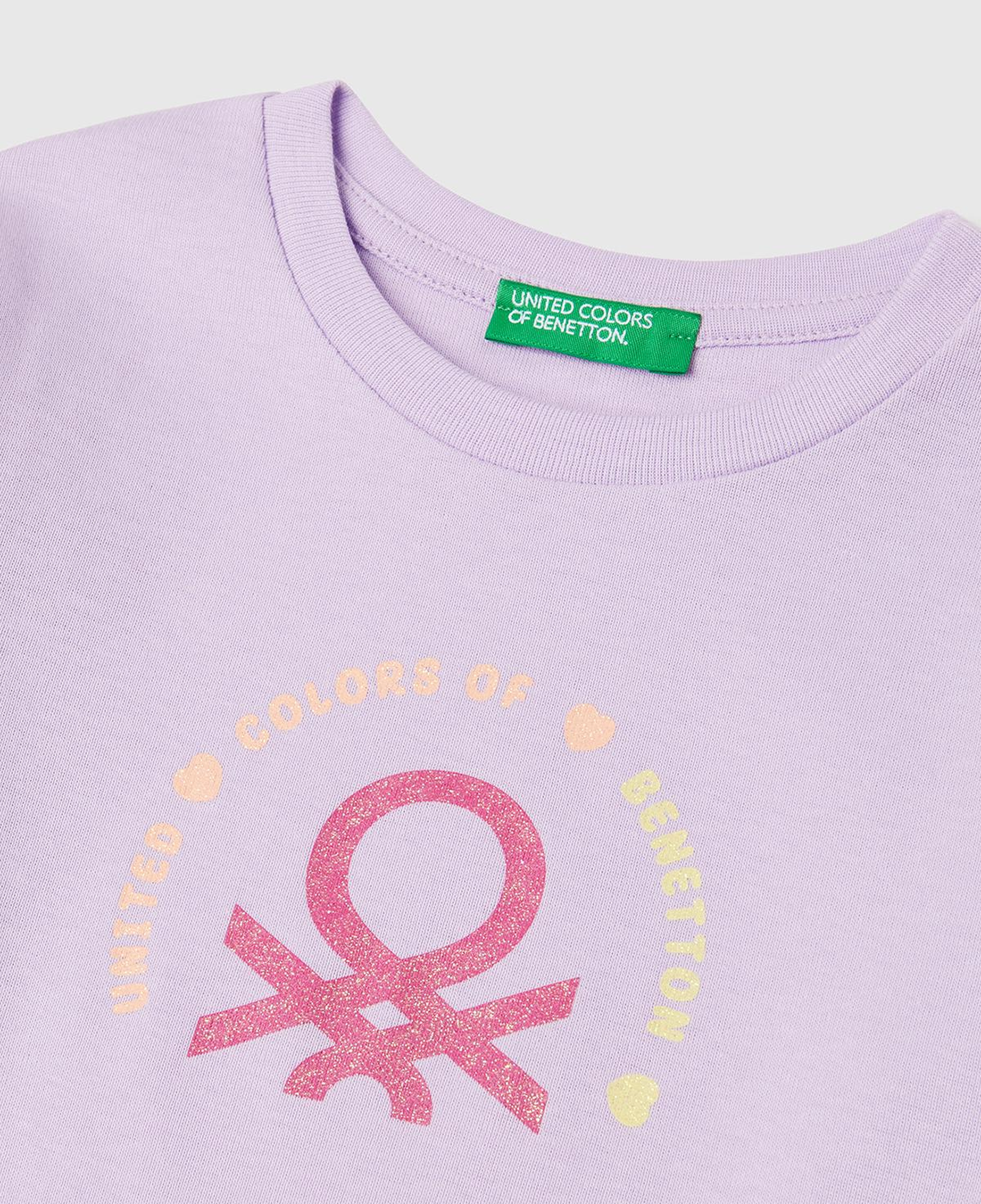 Kız Çocuk Lila Simli Benetton Logo Baskılı T-Shirt