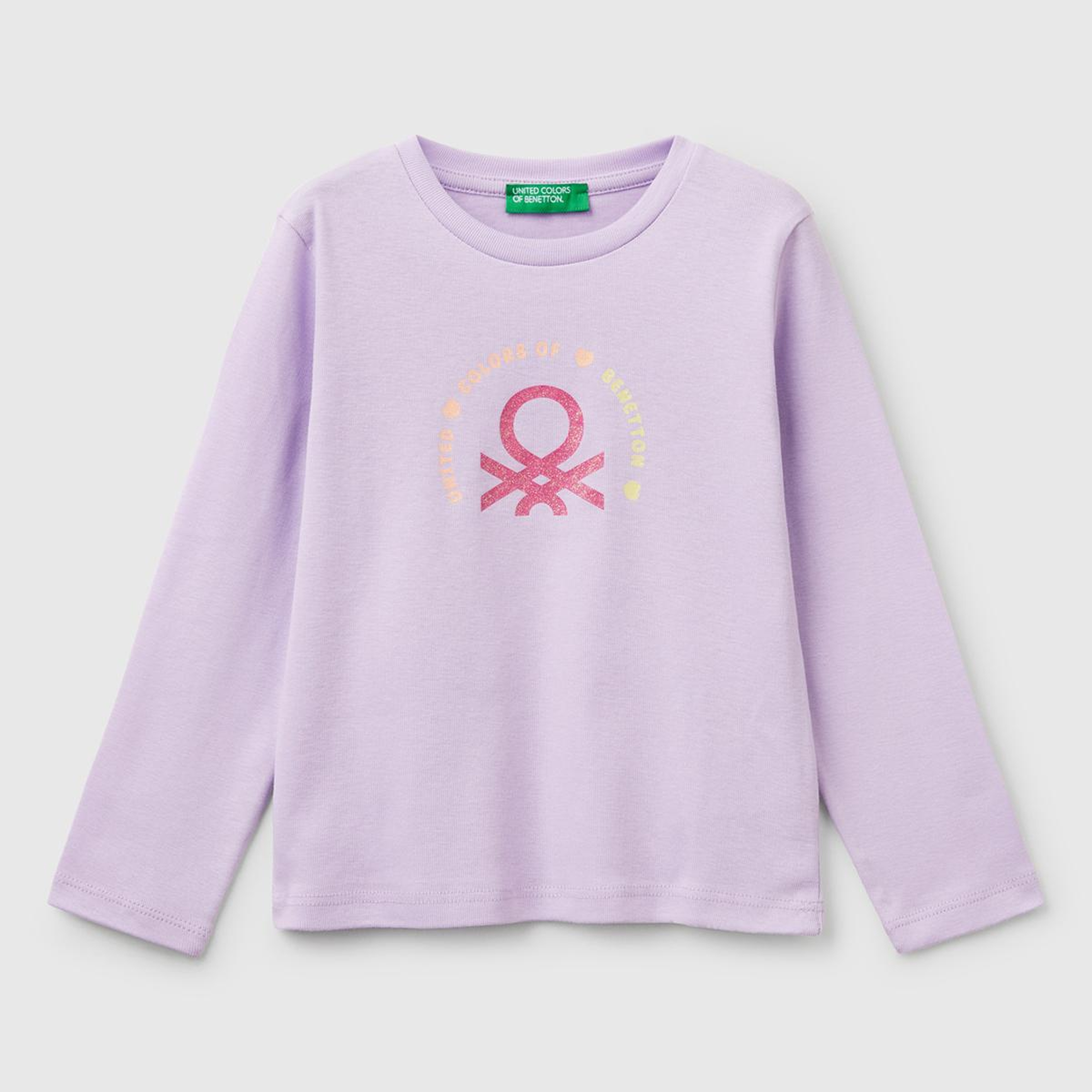 Kız Çocuk Lila Simli Benetton Logo Baskılı T-Shirt