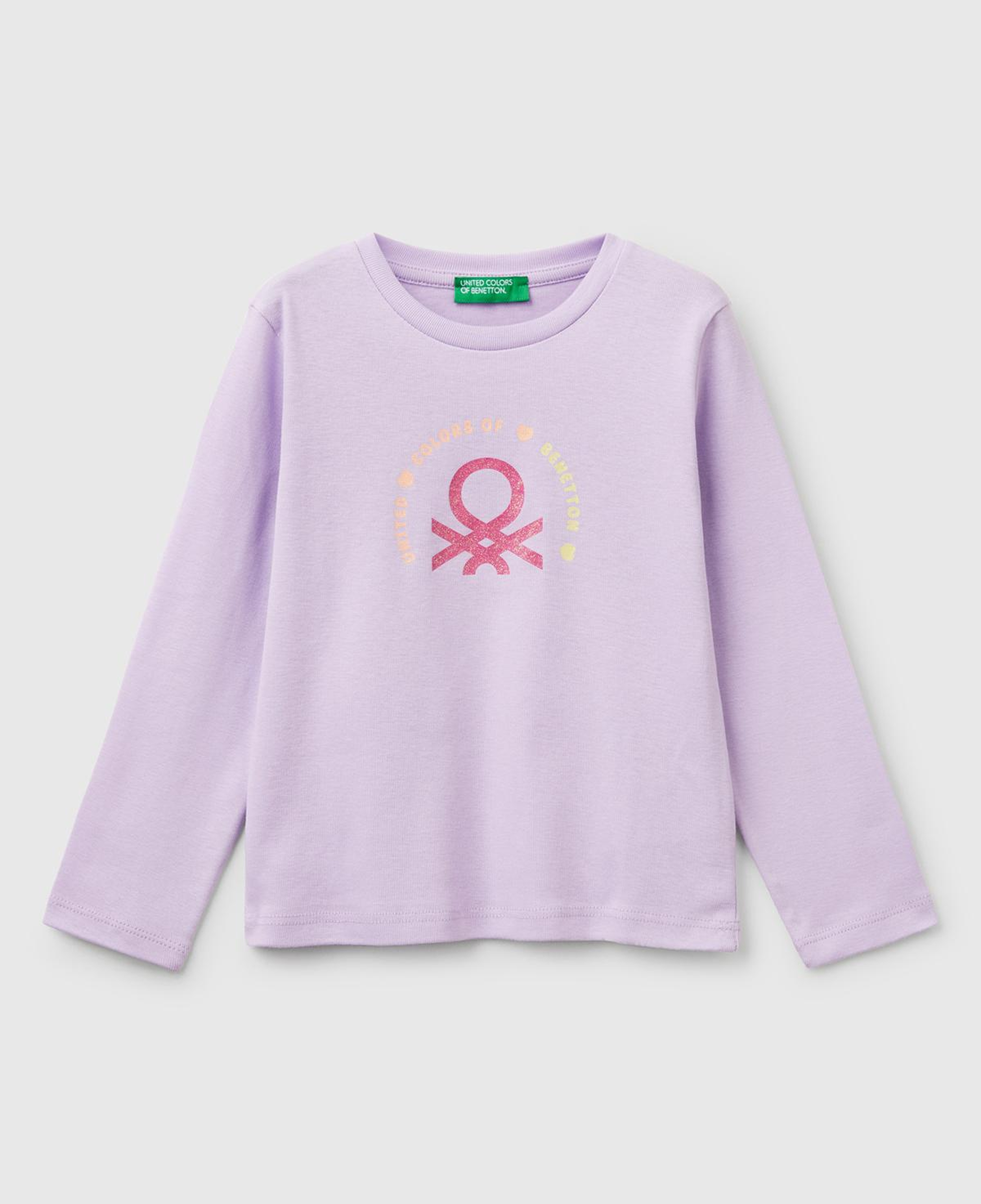 Kız Çocuk Lila Simli Benetton Logo Baskılı T-Shirt