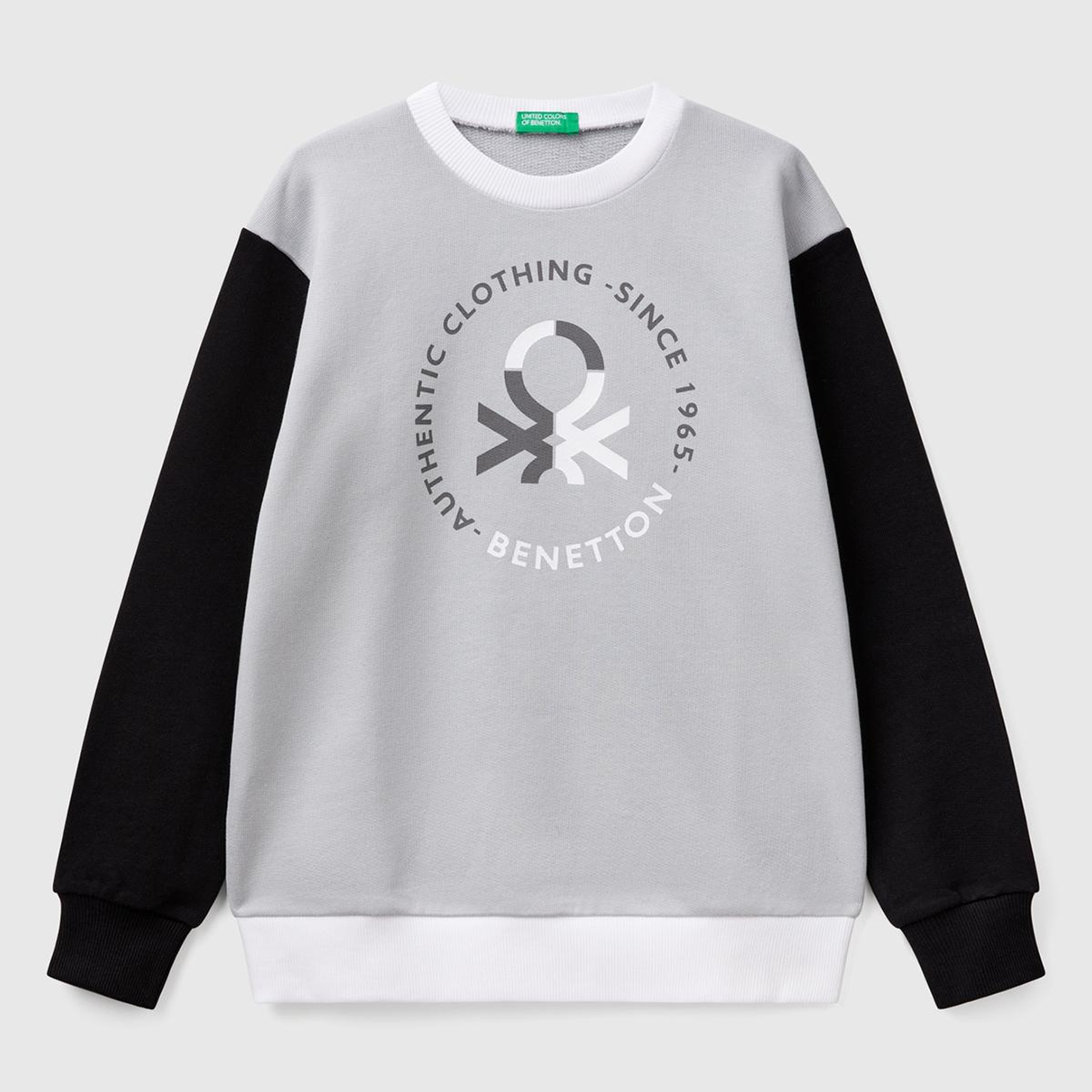 Erkek Çocuk Gri Benetton Logo Baskılı Bisiklet Yaka Sweatshirt
