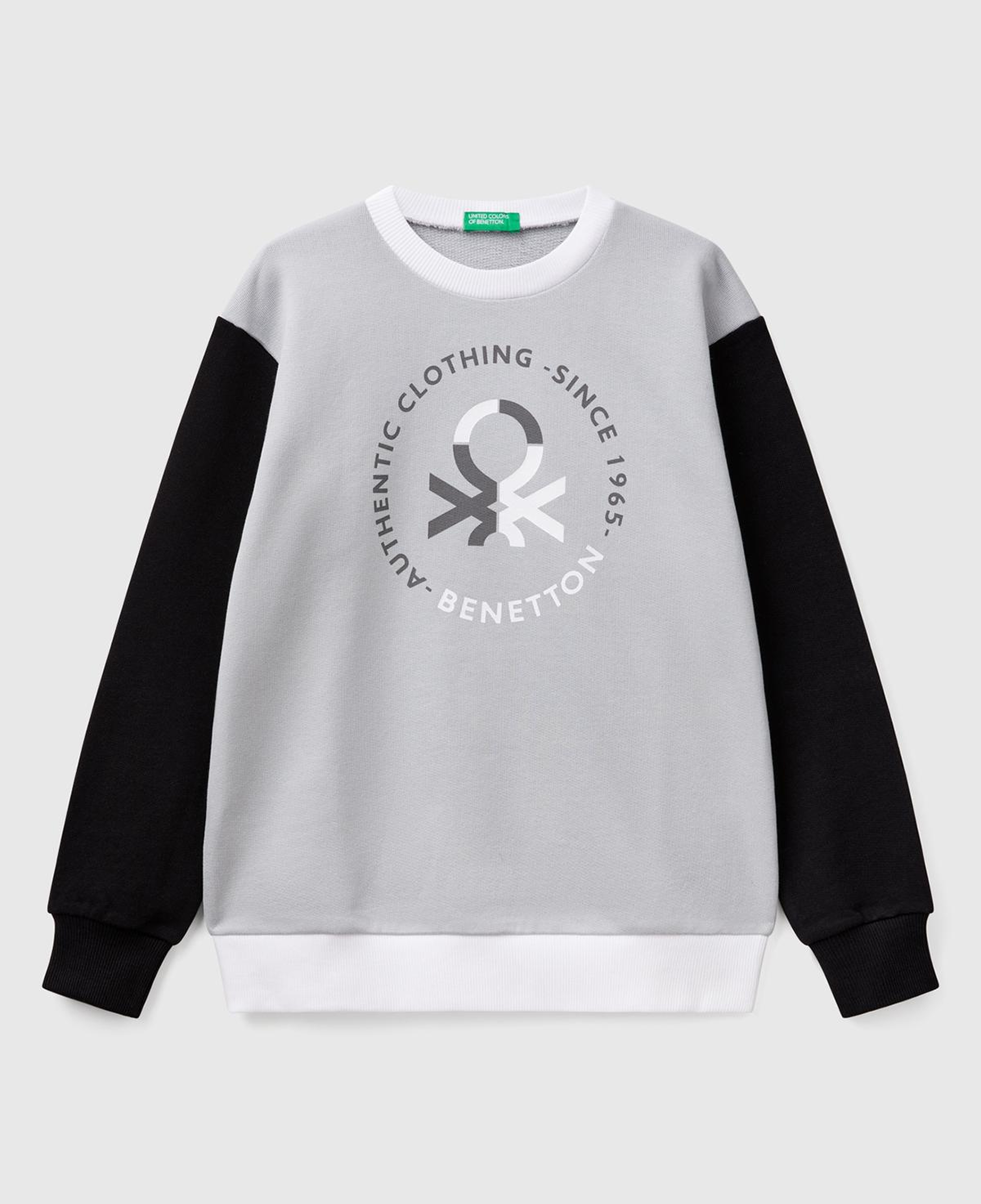 Erkek Çocuk Gri Benetton Logo Baskılı Bisiklet Yaka Sweatshirt
