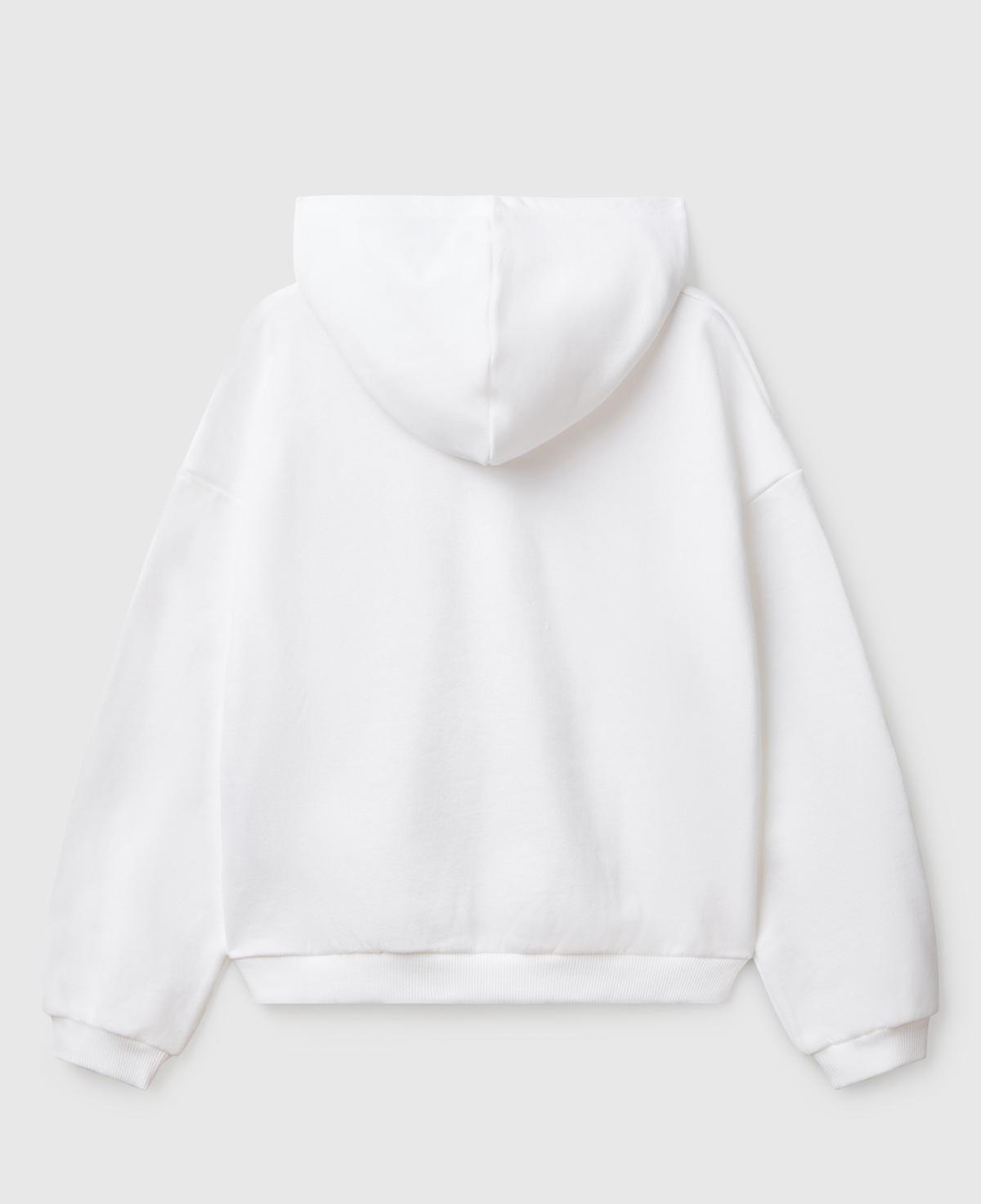 Kız Çocuk Beyaz Benetton Logo Baskılı Kapüşonlu Sweatshirt
