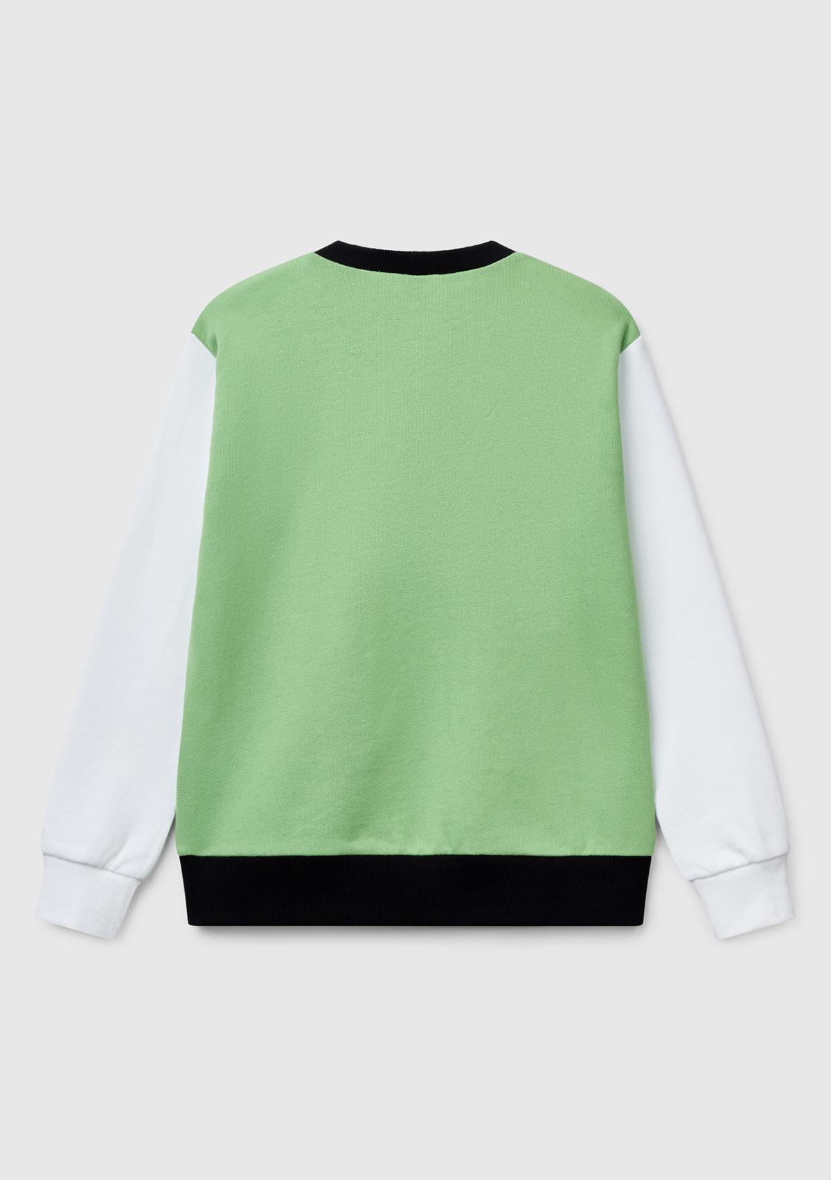 Erkek Çocuk Fıstık Yeşili Mix Benetton Logo Baskılı Bisiklet Yaka Sweatshirt