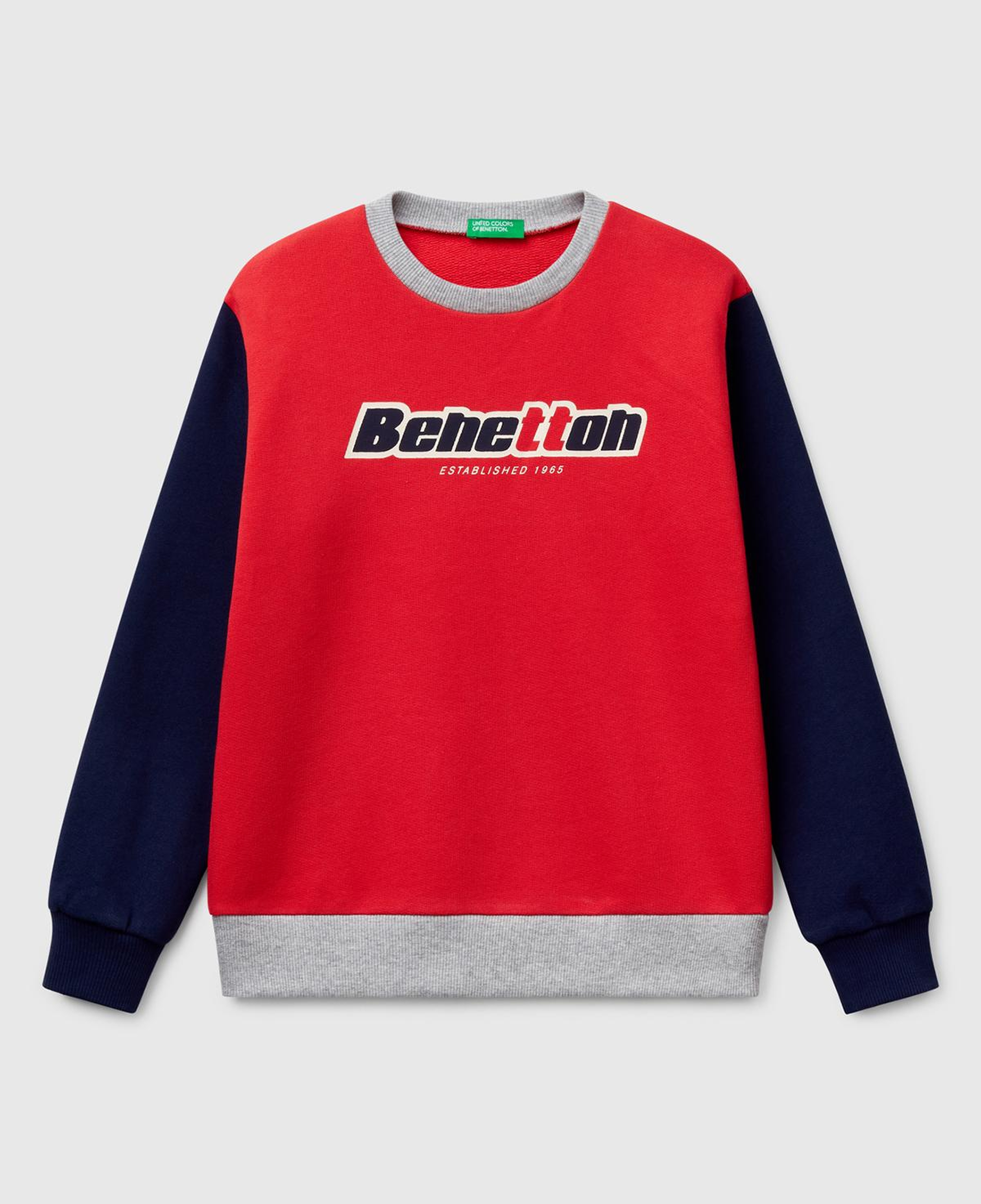 Erkek Çocuk Kırmızı Mix Benetton Logo Baskılı Bisiklet Yaka Sweatshirt