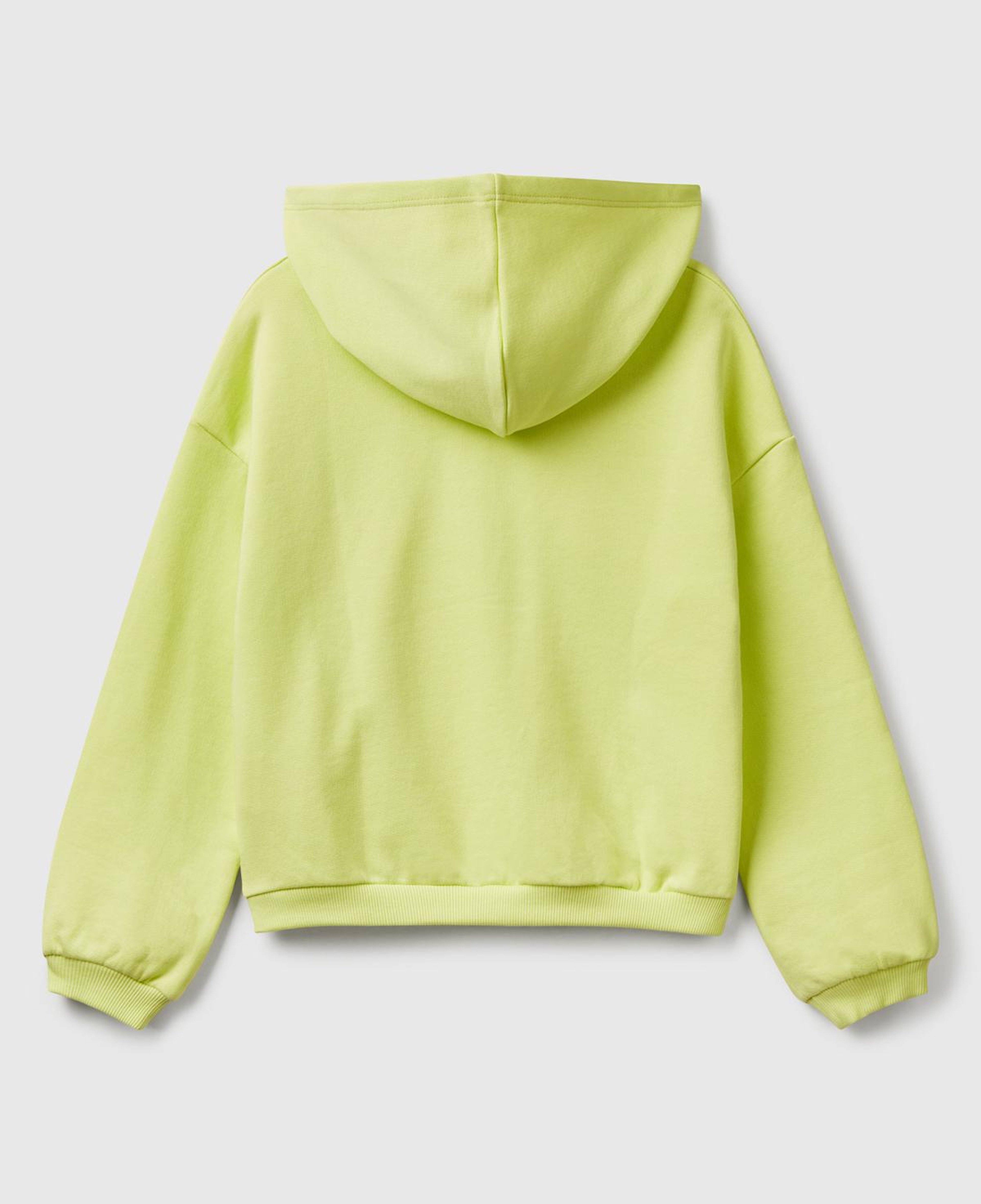Kız Çocuk Sarı Benetton Logo Baskılı Kapüşonlu Sweatshirt