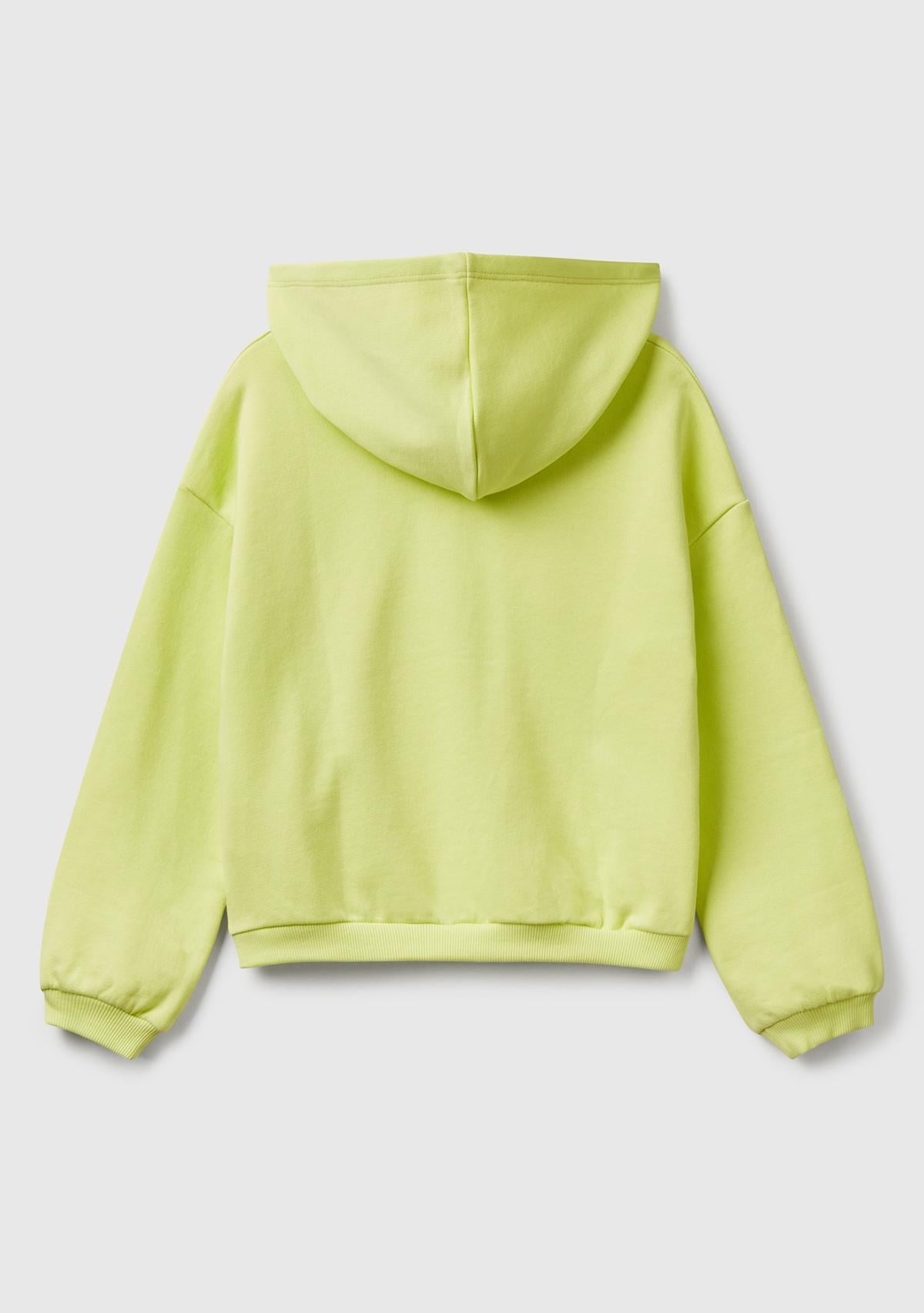 Kız Çocuk Sarı Benetton Logo Baskılı Kapüşonlu Sweatshirt