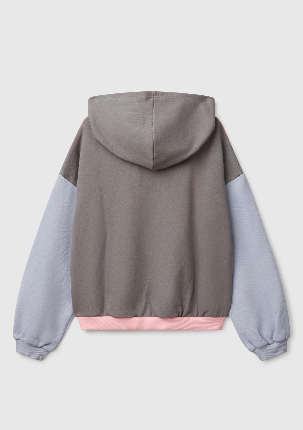 Kız Çocuk Pembe Mix Benetton Logo Baskılı Kapüşonlu Sweatshirt