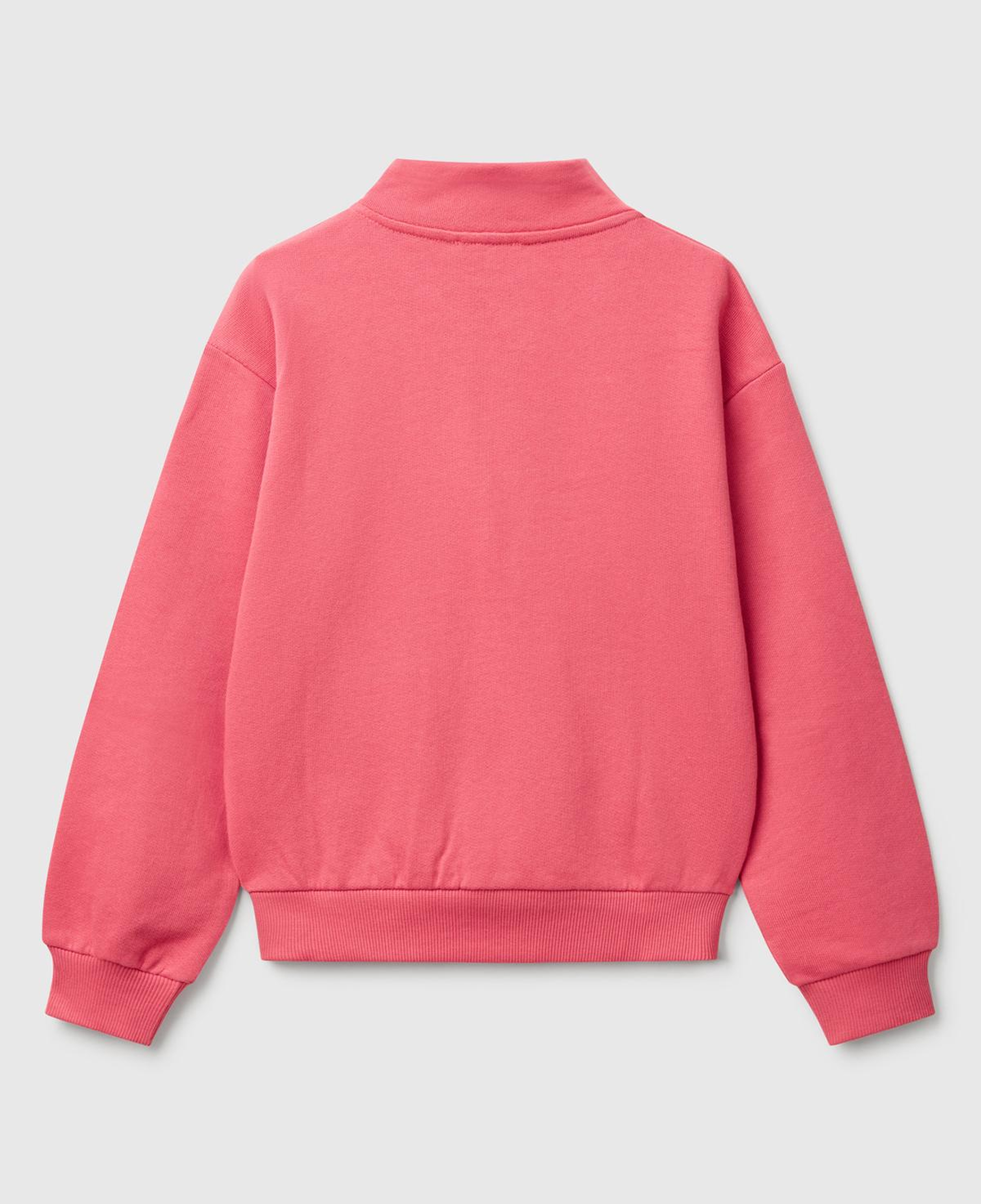 Kız Çocuk Fuşya Simli Benetton Logo İşlemeli Fermuarlı Sweatshirt
