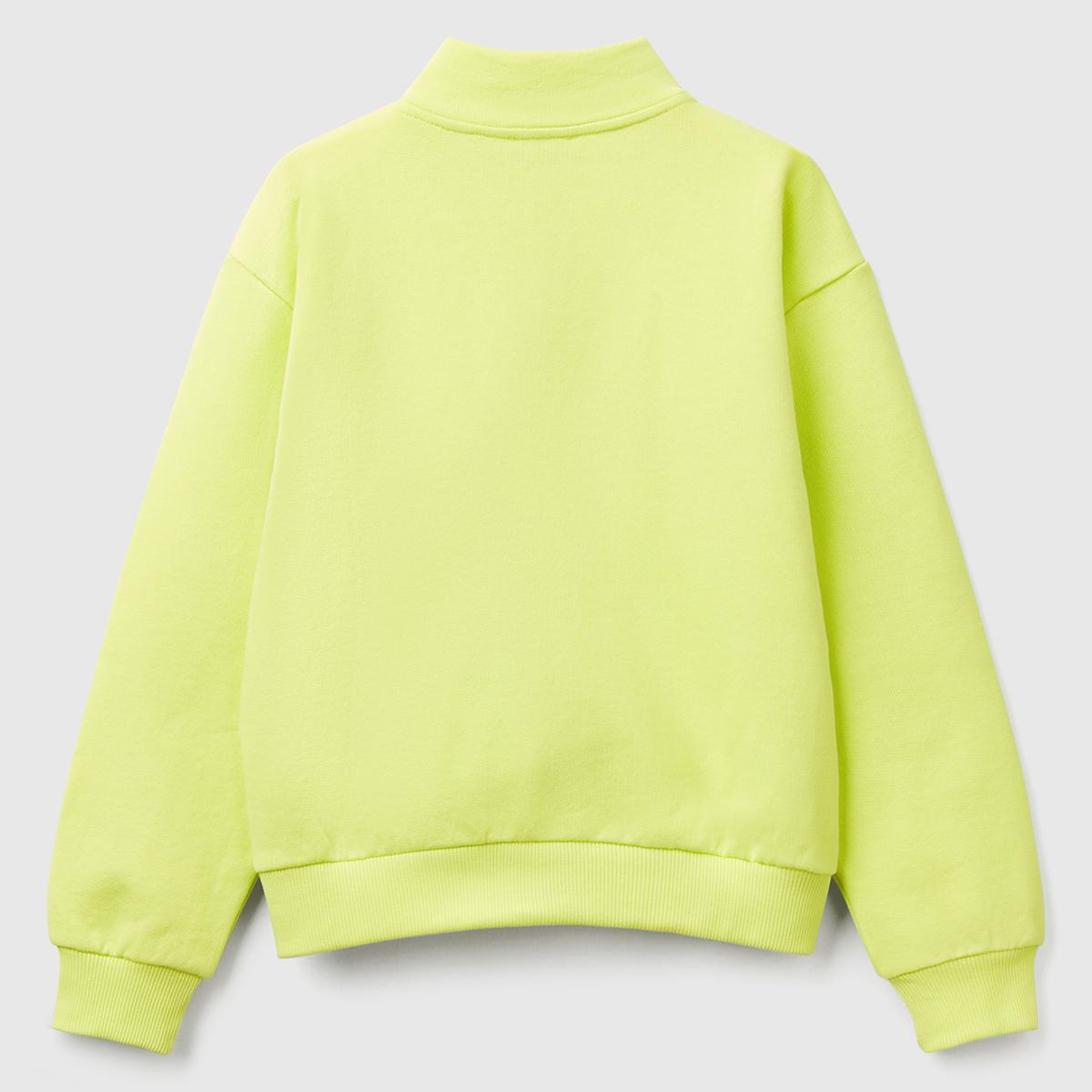 Kız Çocuk Sarı Simli Benetton Logo İşlemeli Fermuarlı Sweatshirt