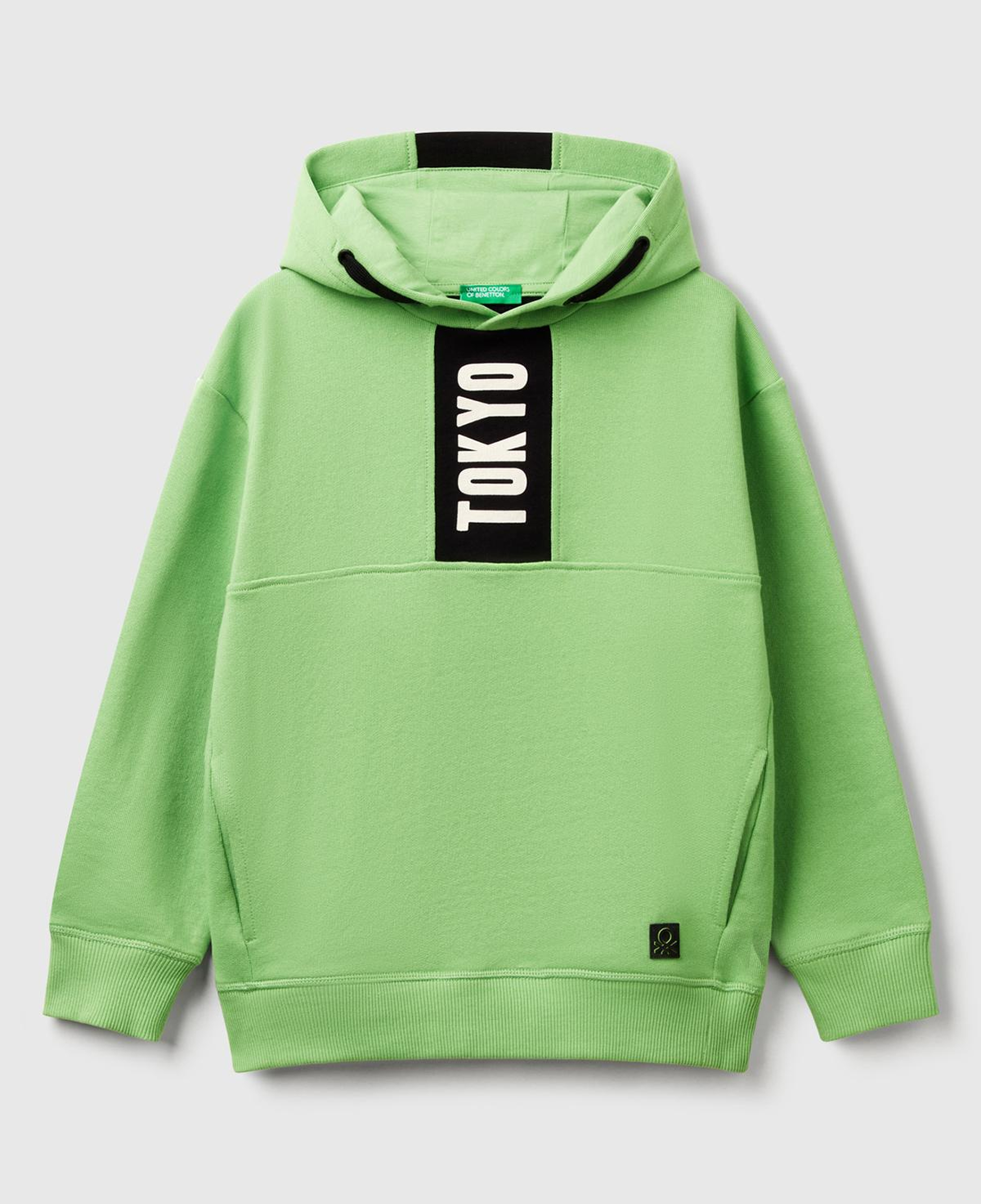 Erkek Çocuk Fıstık Yeşili Baskı Şerit Detaylı Logo Etiketli Kapüşonlu Sweatshirt