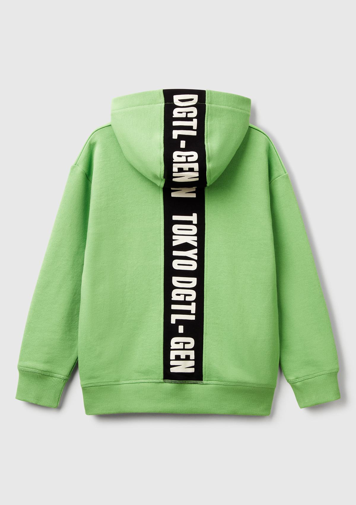 Erkek Çocuk Fıstık Yeşili Baskı Şerit Detaylı Logo Etiketli Kapüşonlu Sweatshirt