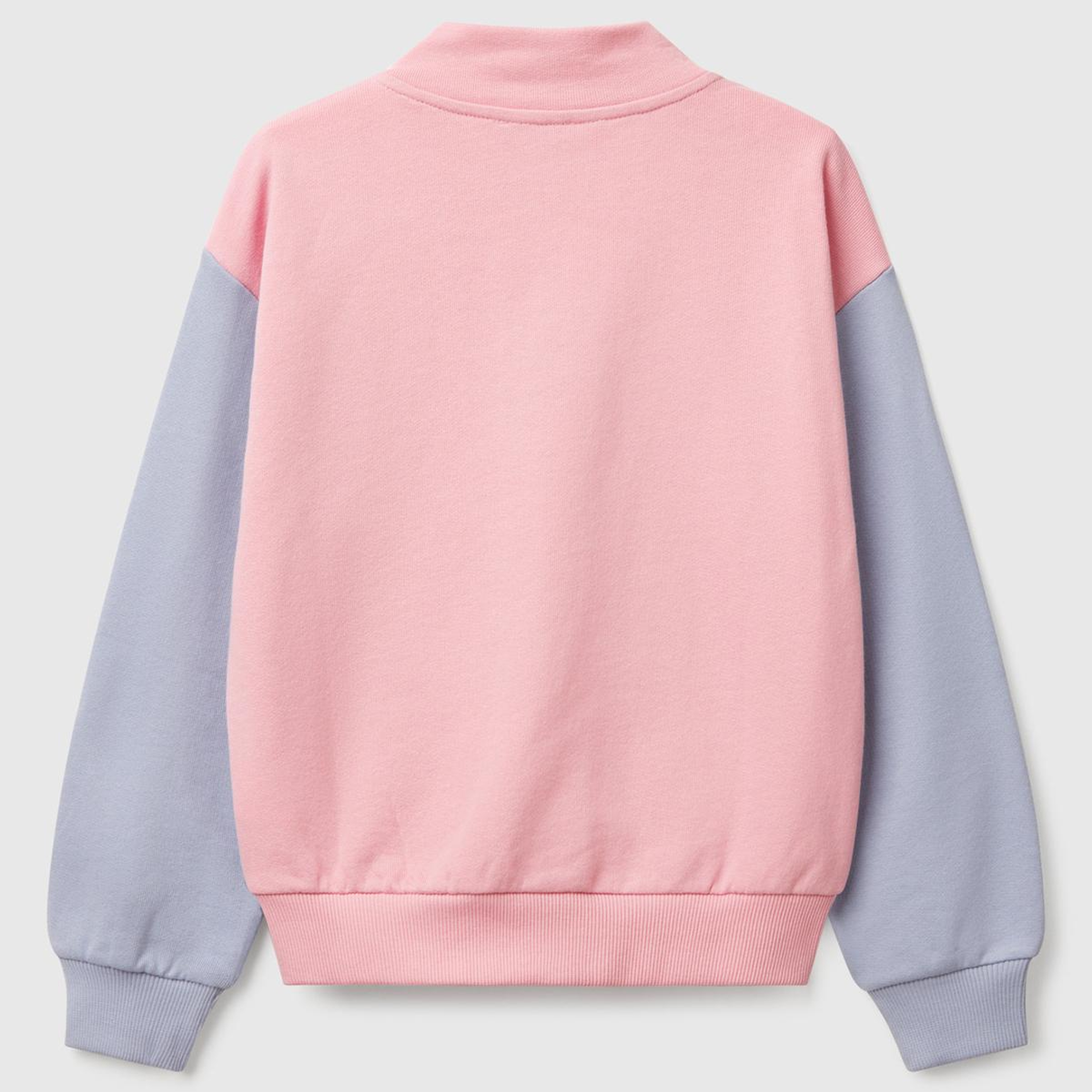 Kız Çocuk Pembe Mix Simli Benetton Logo İşlemeli Fermuarlı Sweatshirt