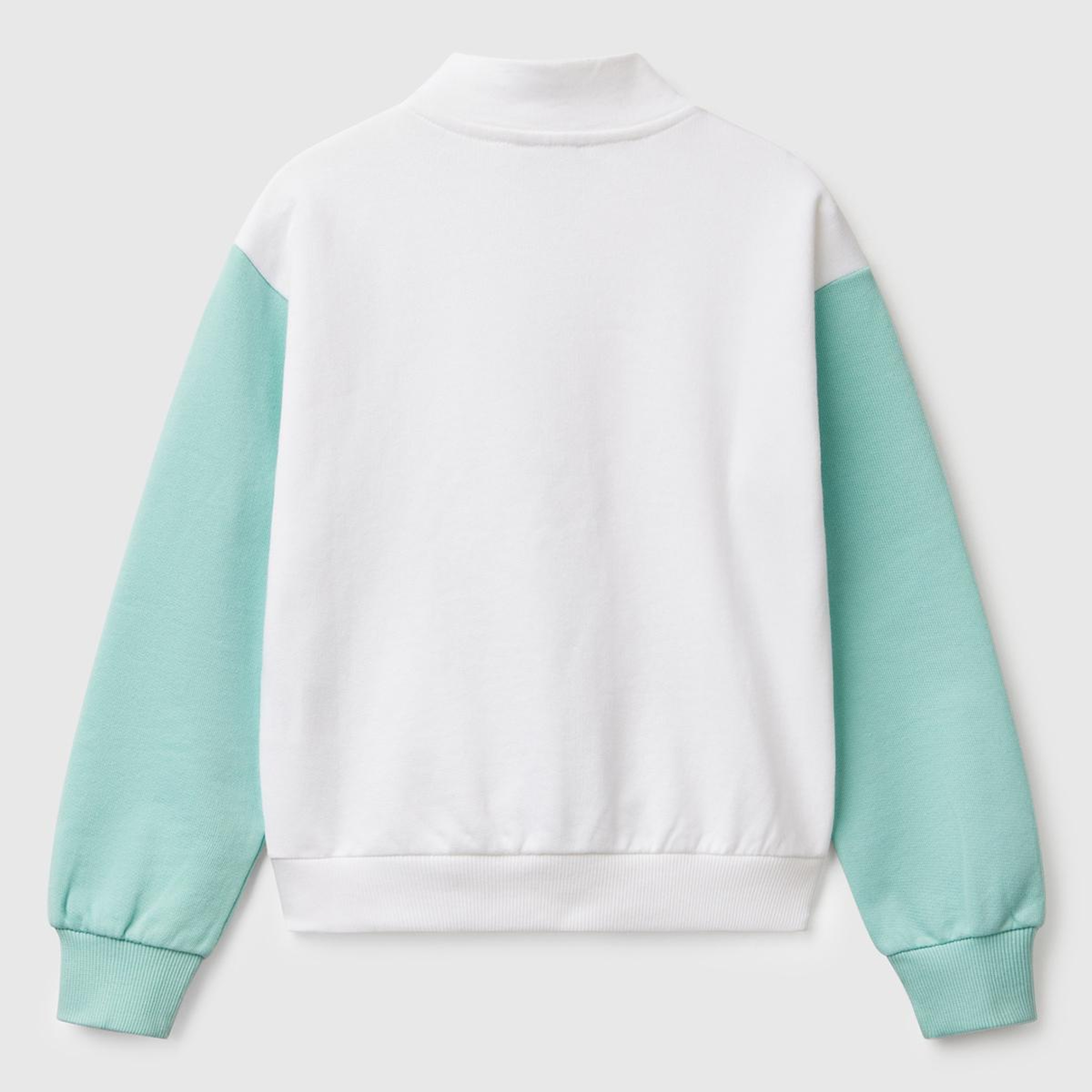 Kız Çocuk Beyaz Mix Simli Benetton Logo İşlemeli Fermuarlı Sweatshirt