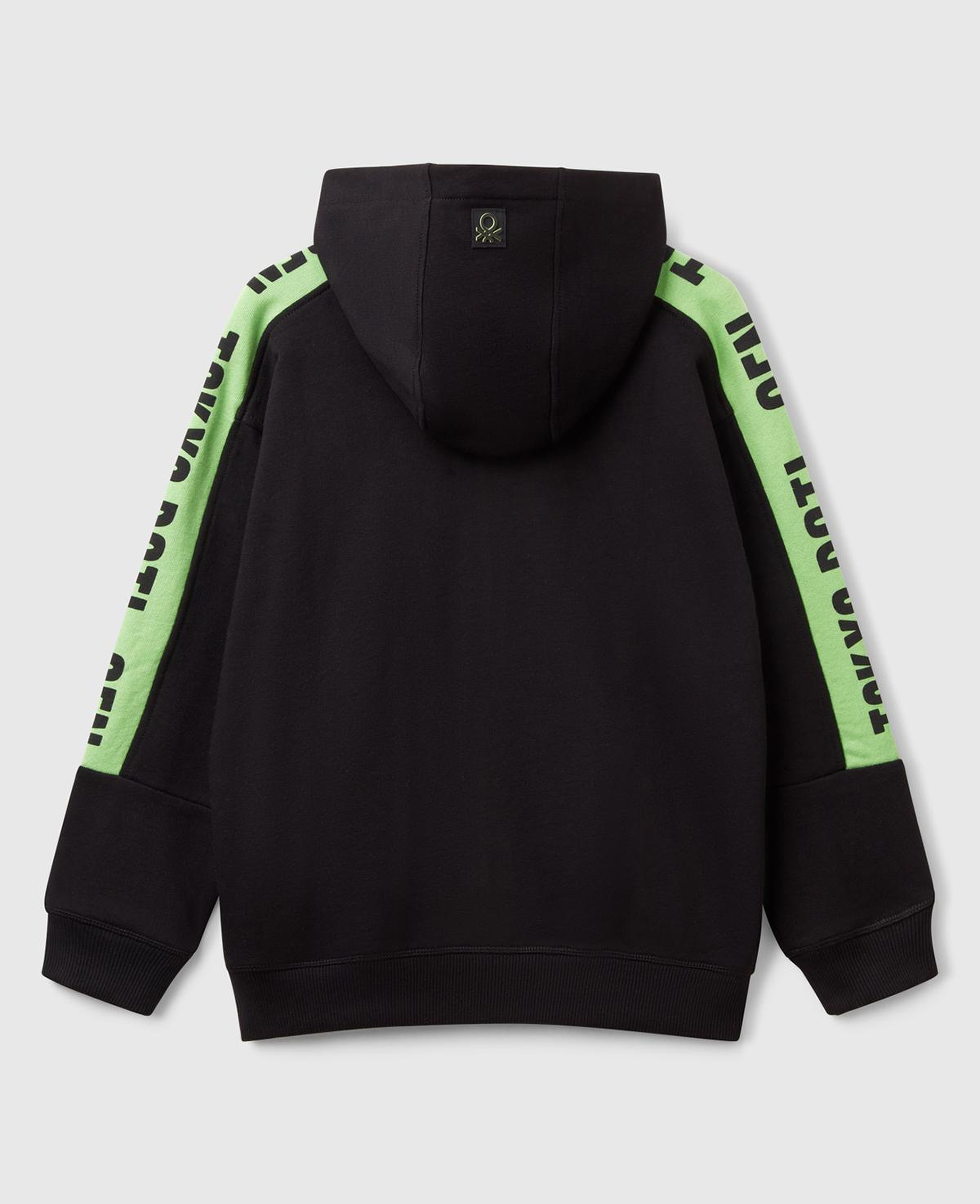 Erkek Çocuk Siyah Kolları Baskı Şerit Detaylı Fermuarlı Kapüşonlu Sweatshirt