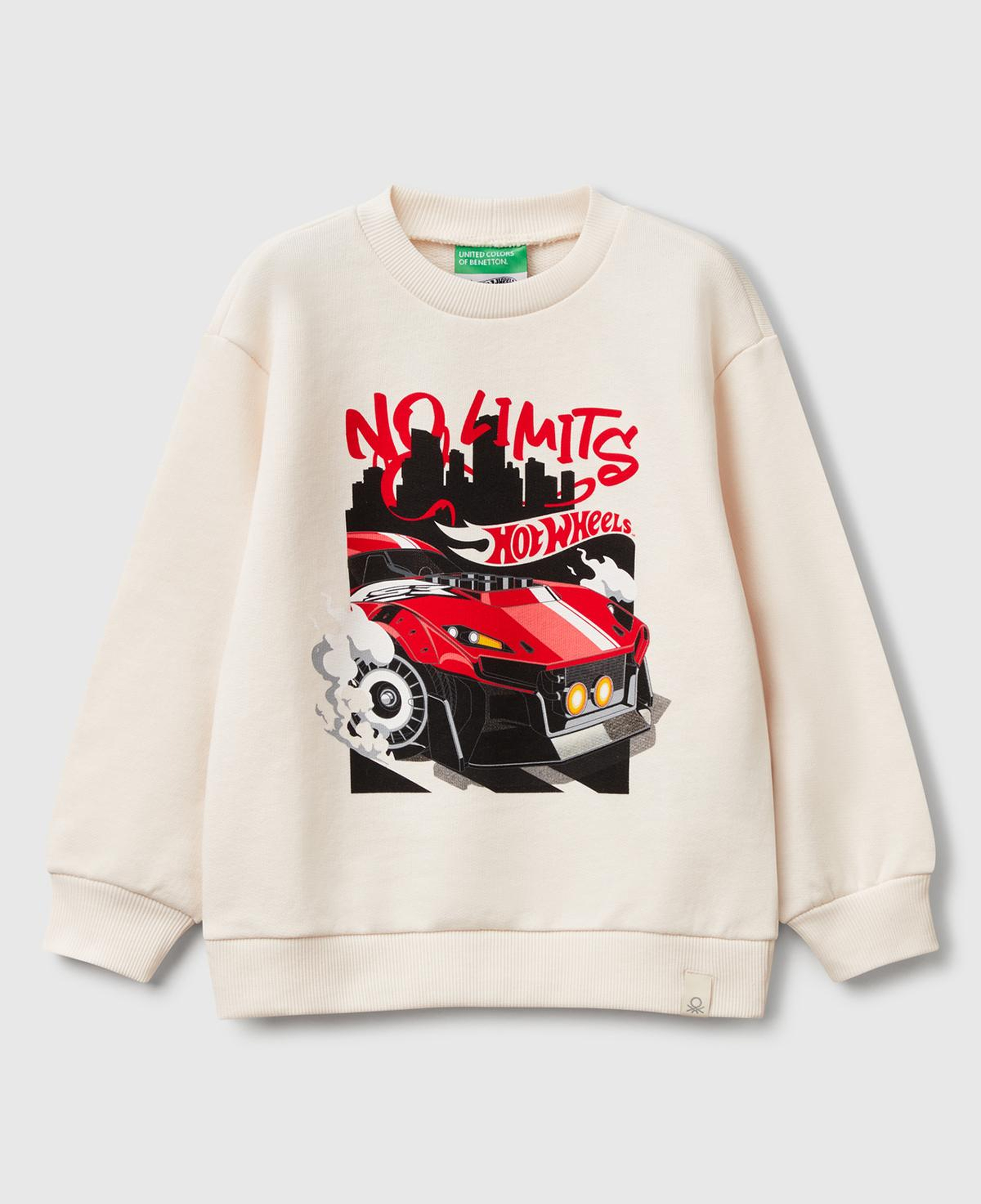 Erkek Çocuk Ekru Hot Wheels Baskılı Logo Etiketli Bisiklet Yaka Sweatshirt
