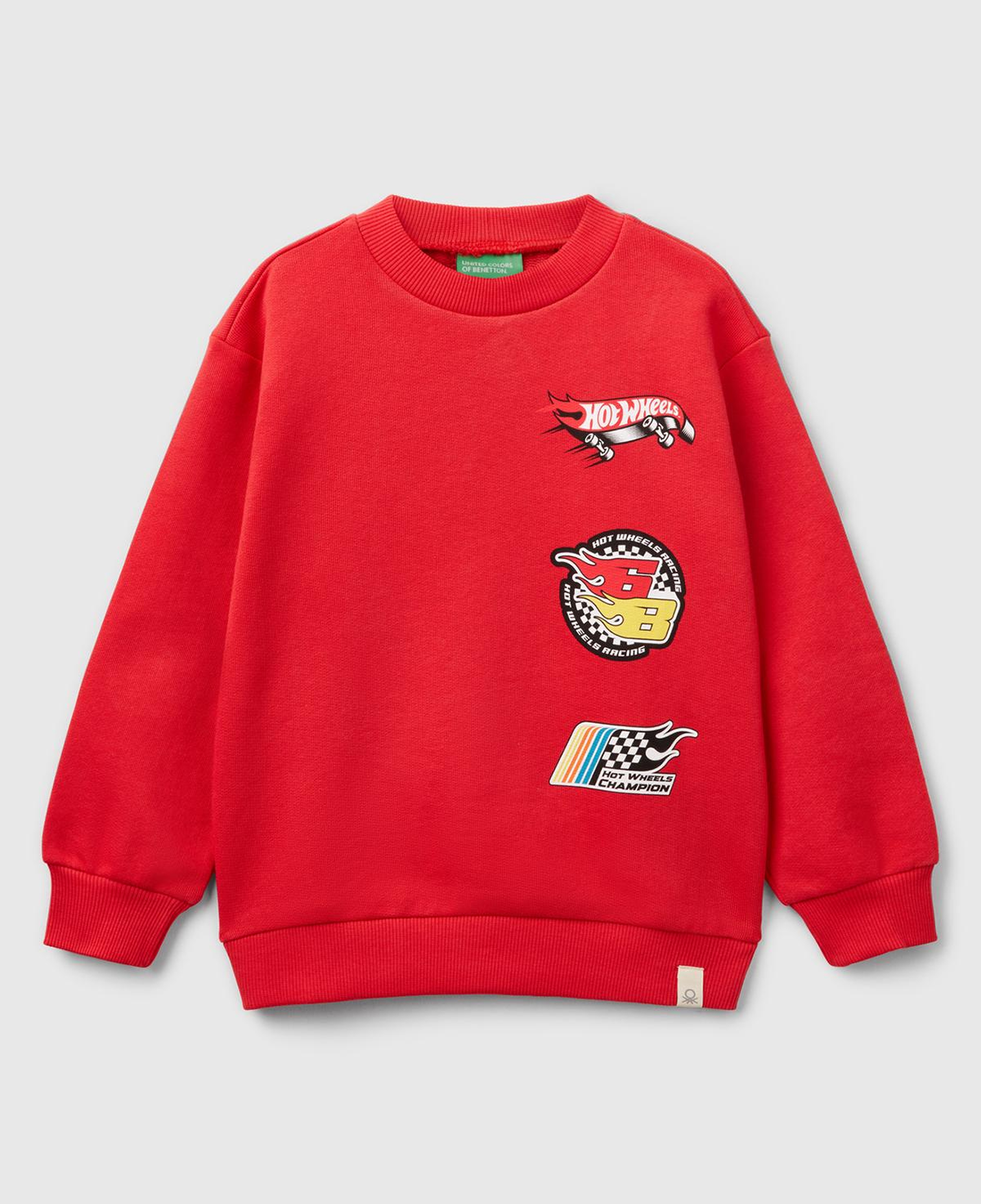 Erkek Çocuk Kırmızı Hot Wheels Baskılı Logo Etiketli Bisiklet Yaka Sweatshirt