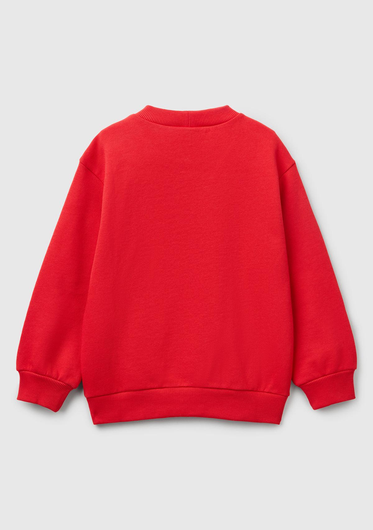 Erkek Çocuk Kırmızı Hot Wheels Baskılı Logo Etiketli Bisiklet Yaka Sweatshirt