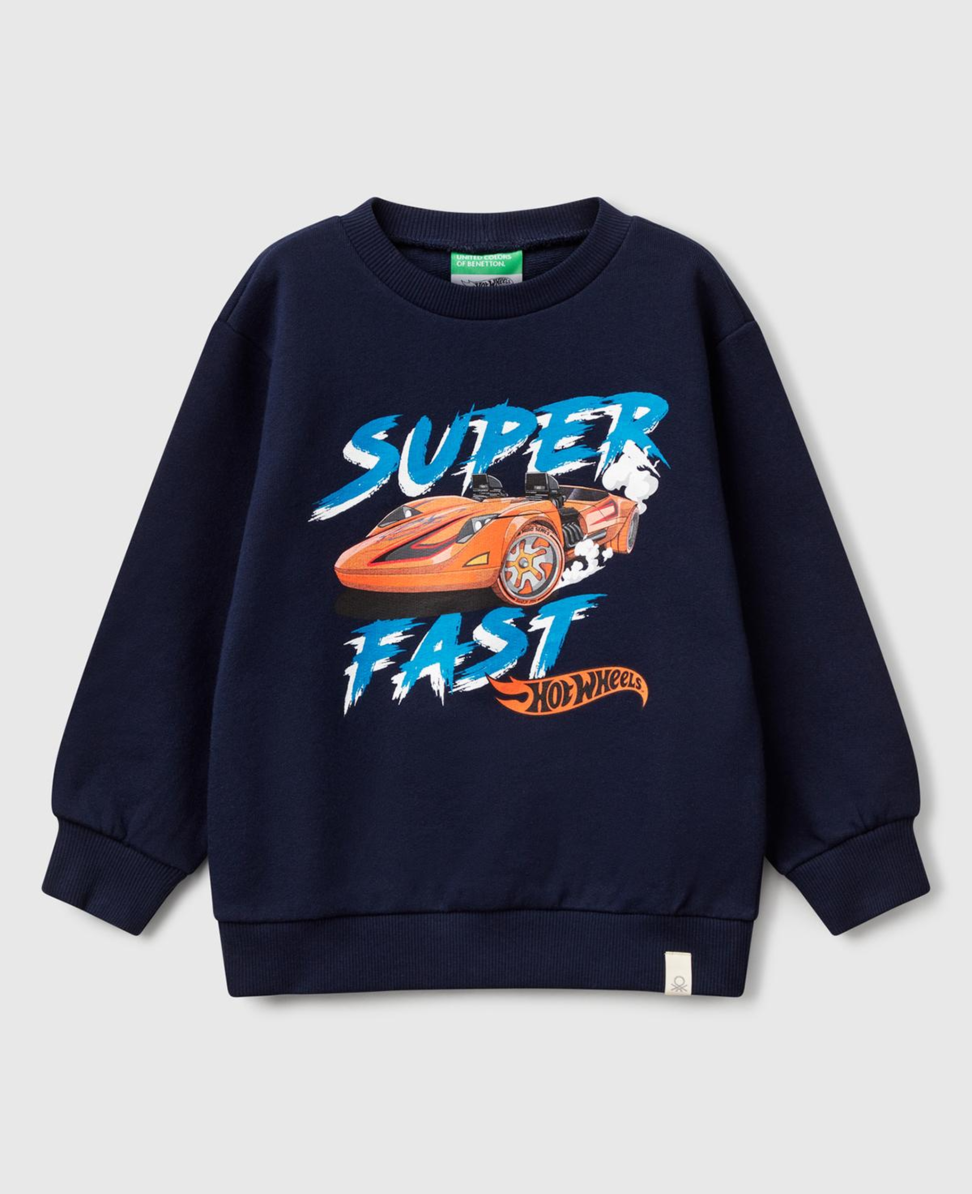 Erkek Çocuk Lacivert Hot Wheels Baskılı Logo Etiketli Bisiklet Yaka Sweatshirt