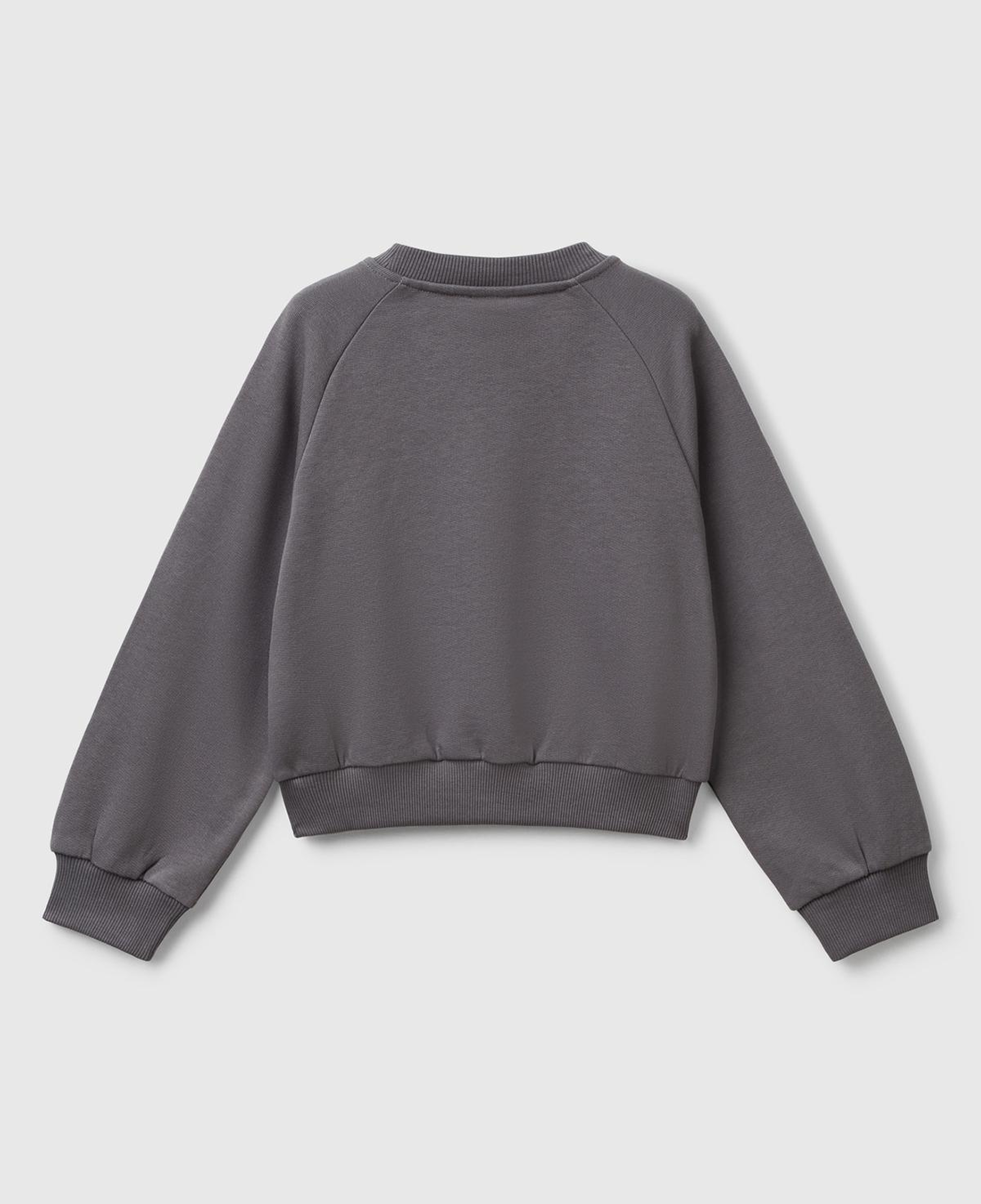Kız Çocuk Antrasit Önü Taş Detaylı Ribanalı Bisiklet Yaka Sweatshirt