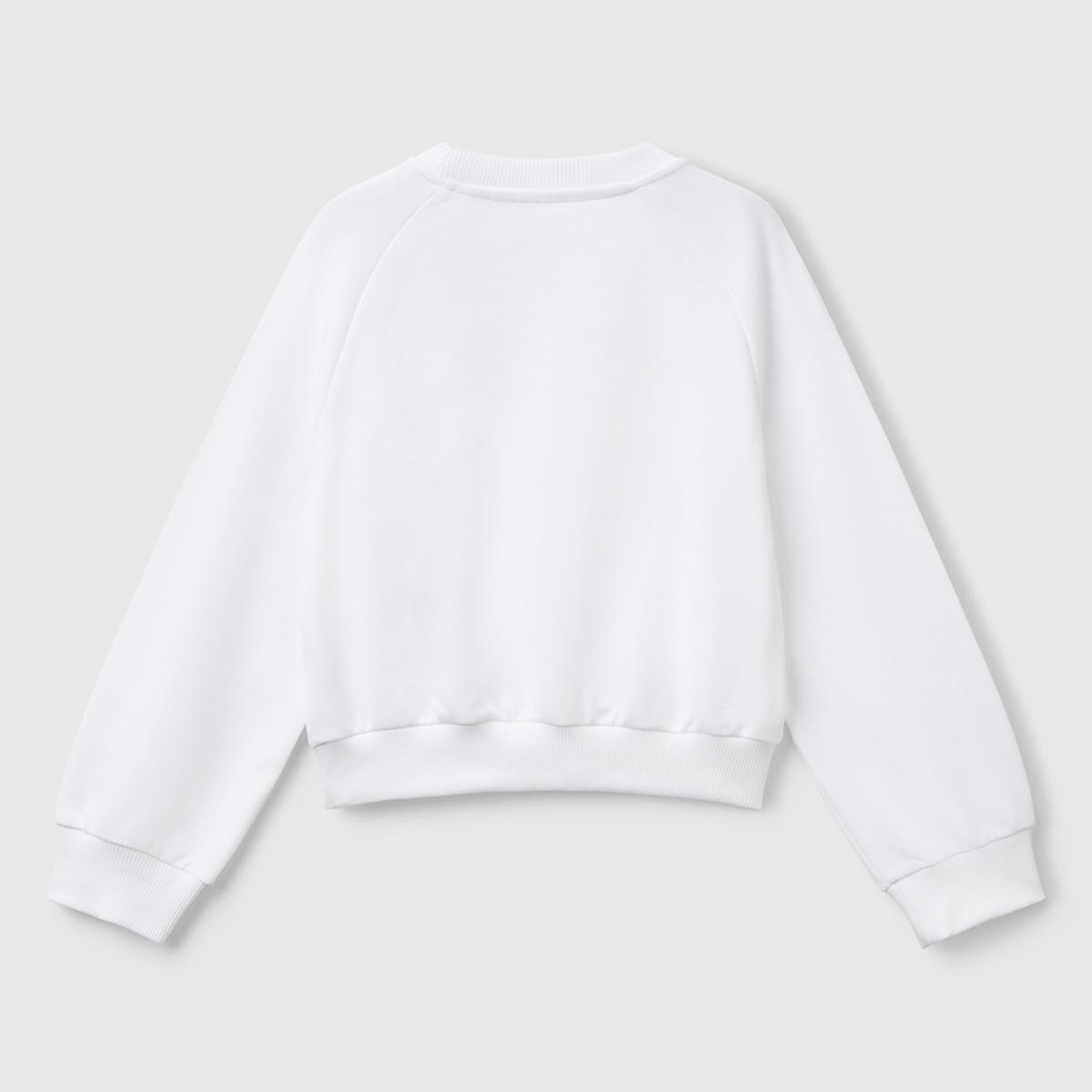 Kız Çocuk Beyaz Önü Taş Detaylı Ribanalı Bisiklet Yaka Sweatshirt
