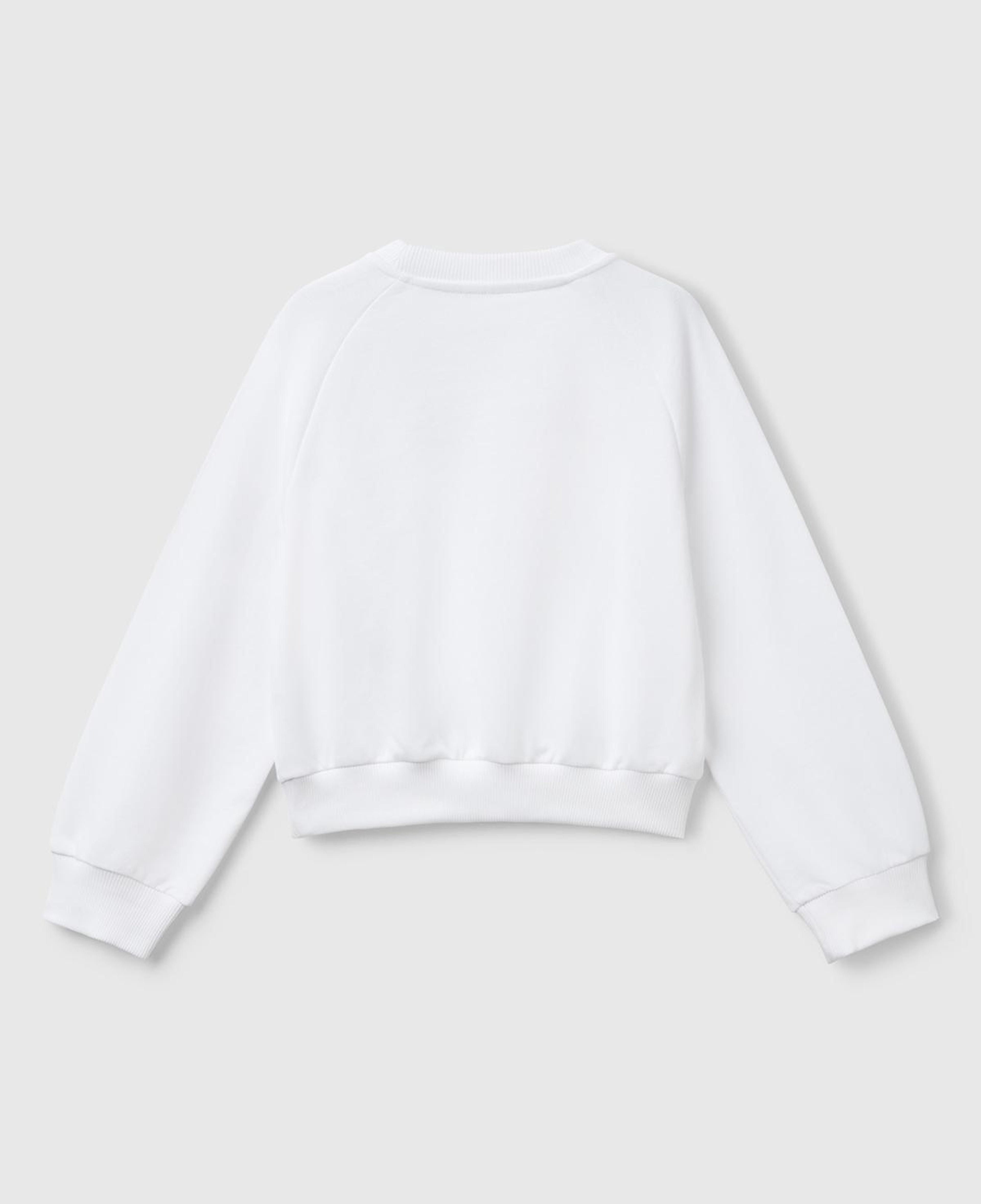 Kız Çocuk Beyaz Önü Taş Detaylı Ribanalı Bisiklet Yaka Sweatshirt