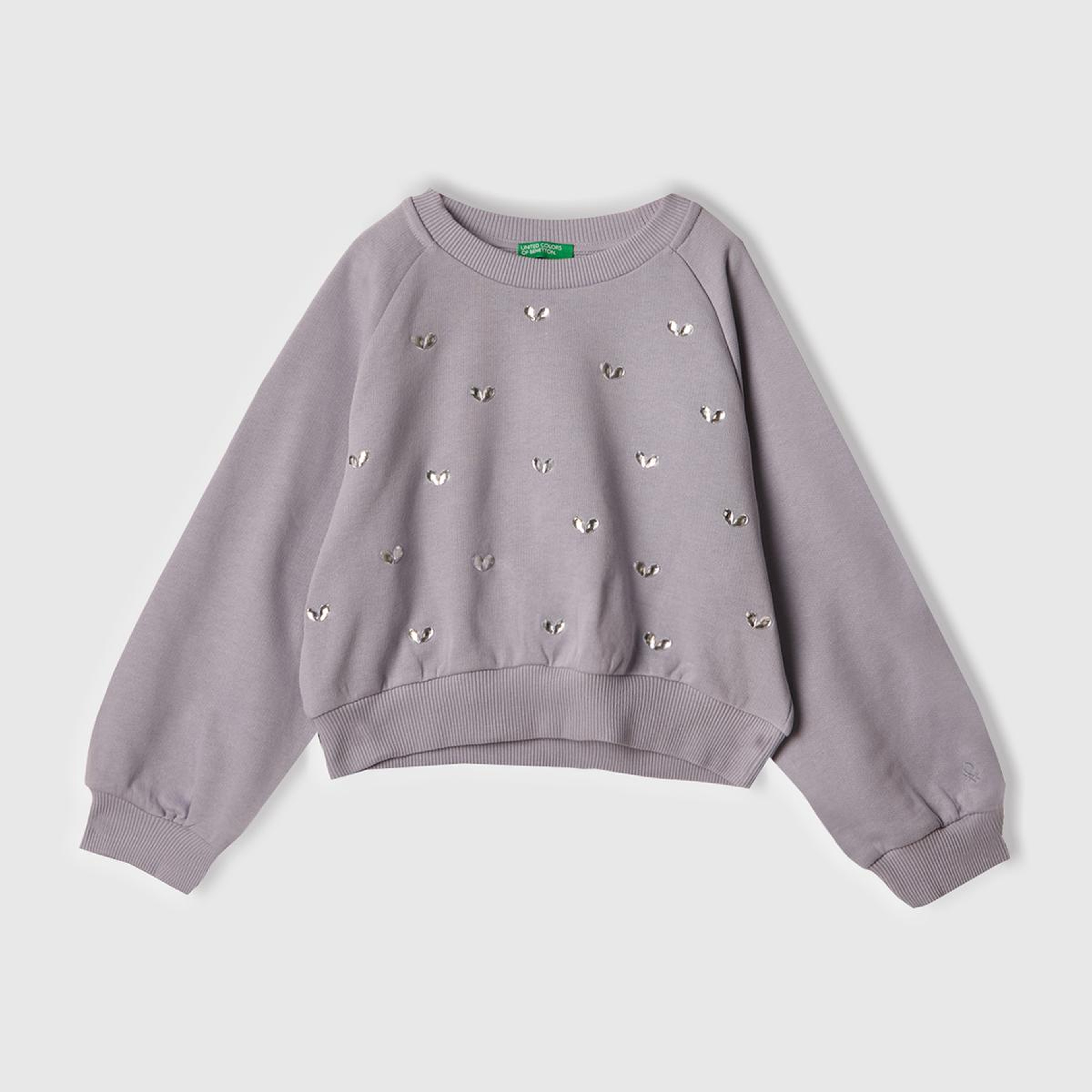 Kız Çocuk Lila Önü Taş Detaylı Ribanalı Bisiklet Yaka Sweatshirt